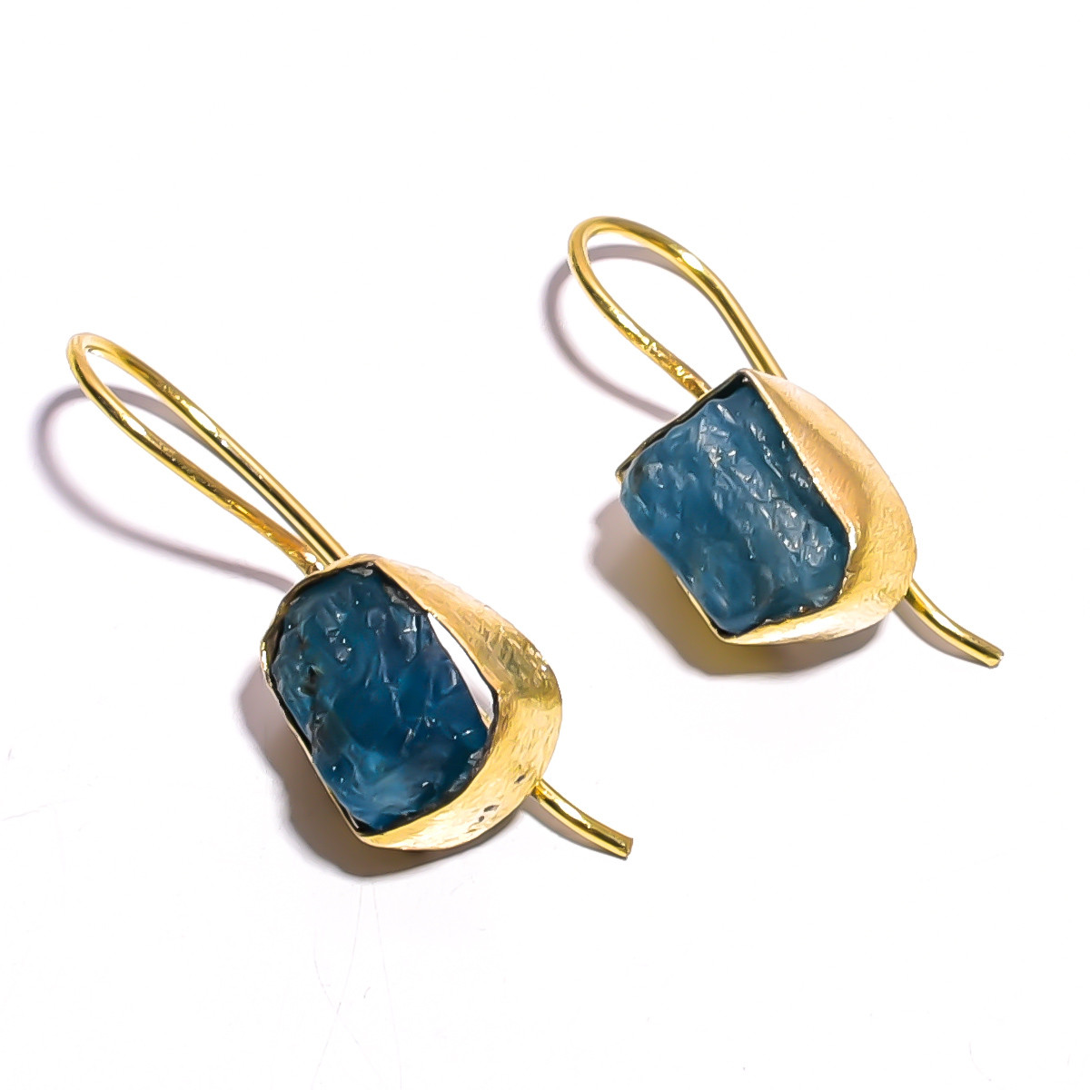 18K Gold Plated Earrings Natural Rough Neon Apatite Gemstone Earrings