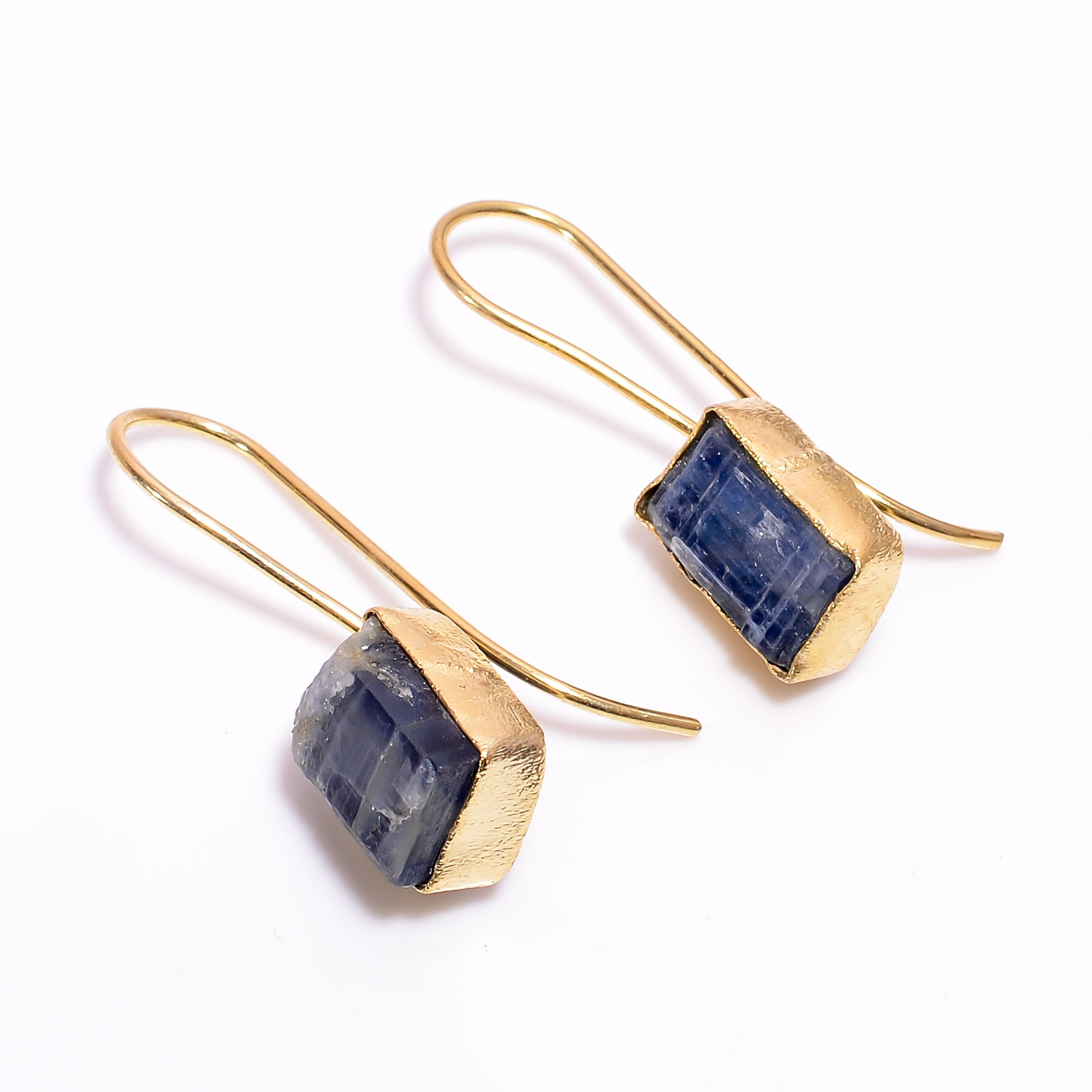 18K Gold Plated Earrings Natural Rough Blue Kyanite Gemstone Earrings