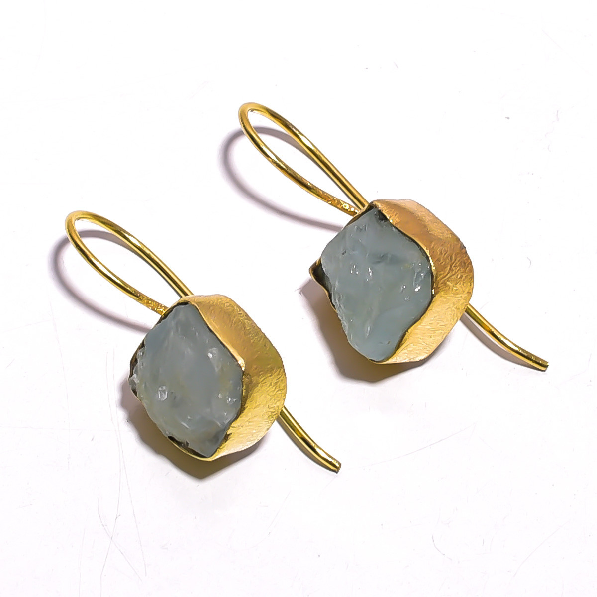 18K Gold Plated Earrings Natural Rough Aquamarine Gemstone Earrings