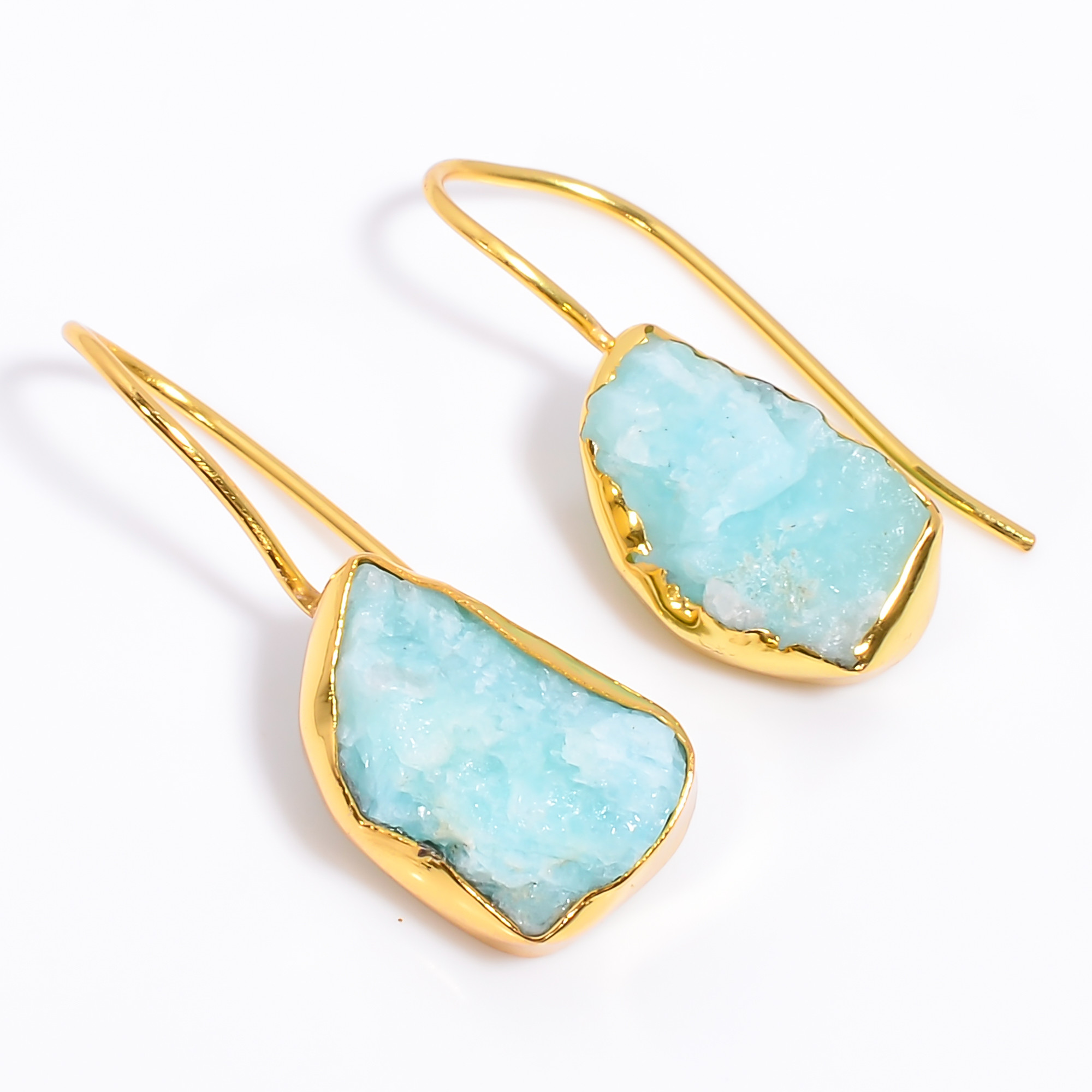 18K Gold Plated Earrings Natural Rough Amazonite Gemstone Earrings