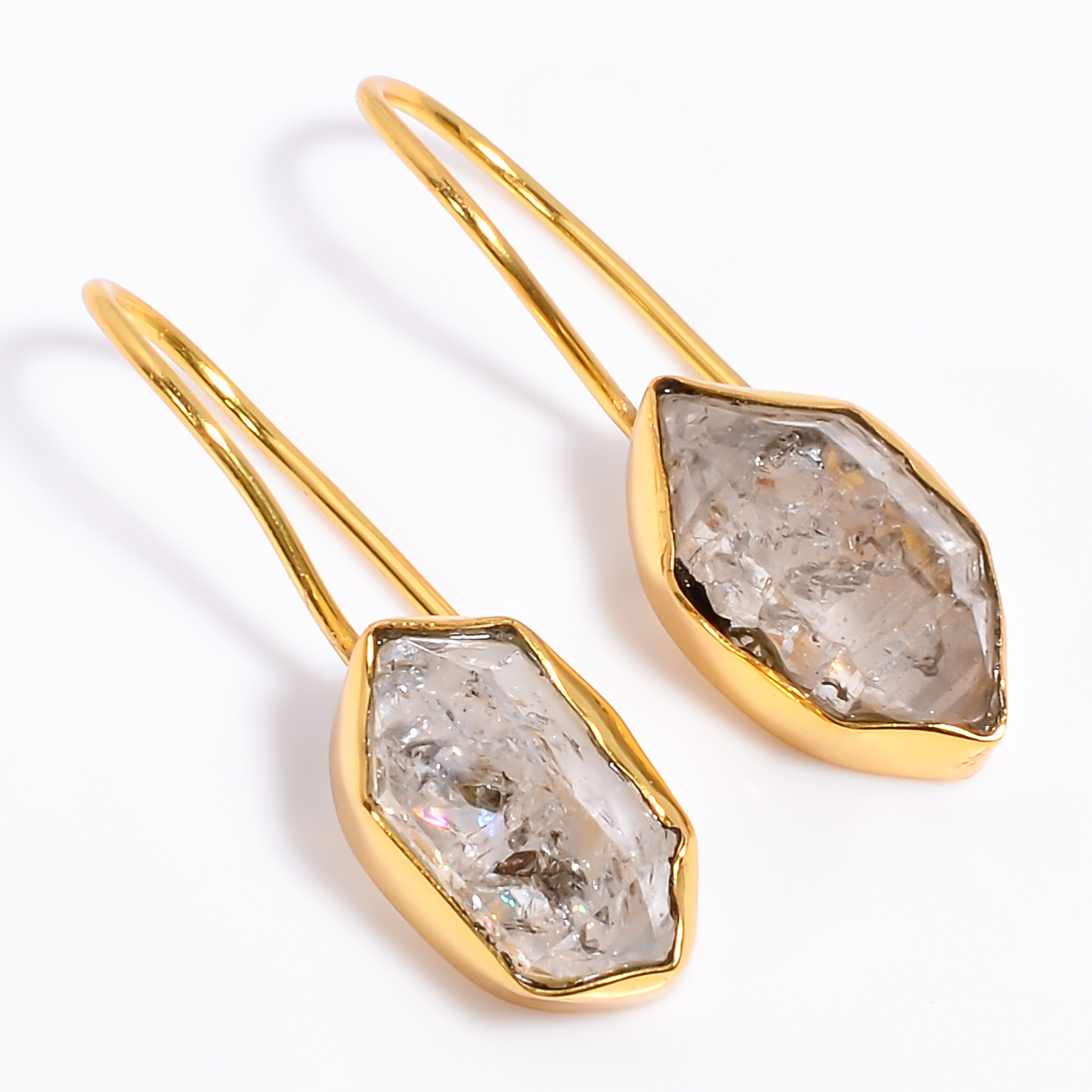 18K Gold Plated Earrings Natural Rough Herkimer Diamond Gemstone Earrings