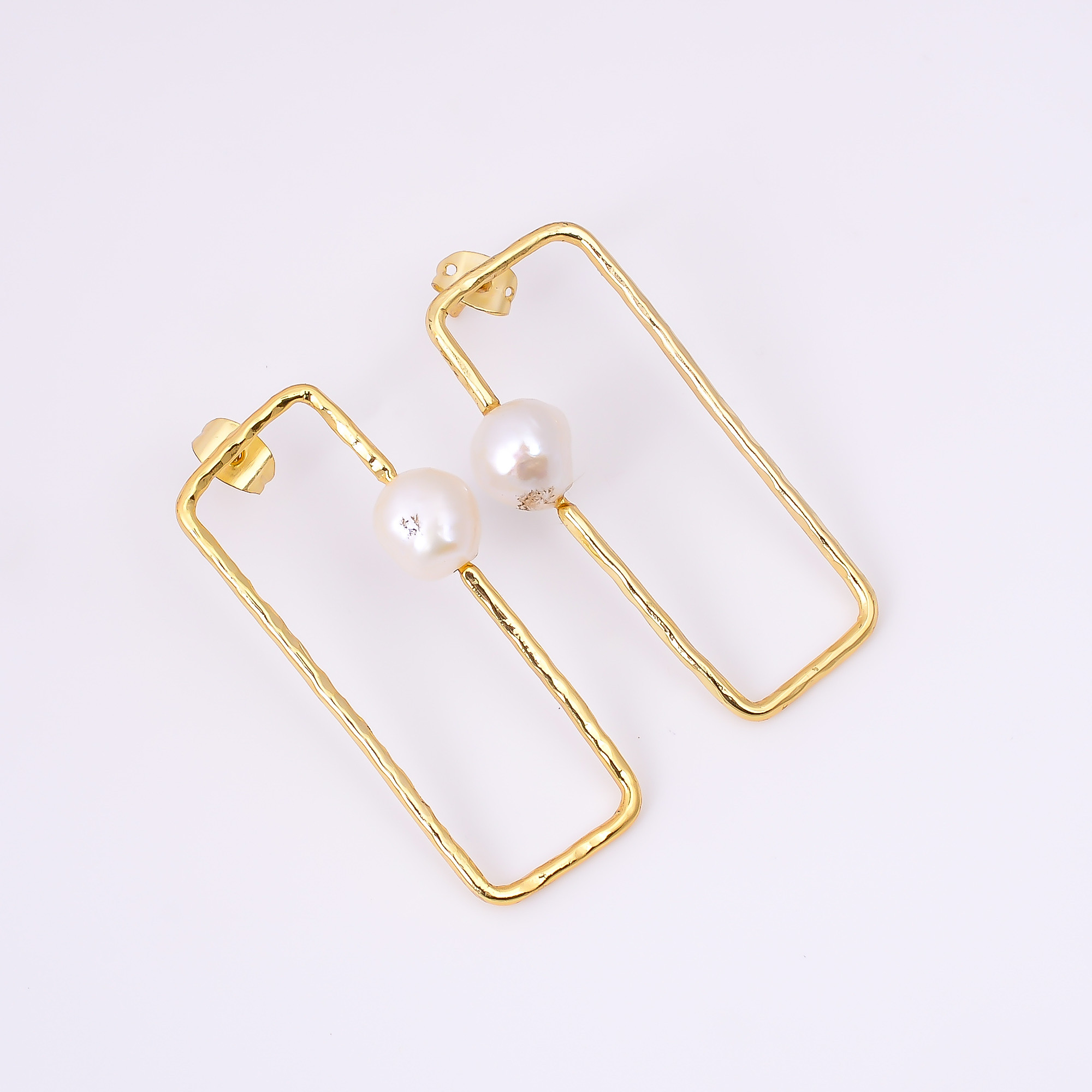 18K Gold Plated Earrings Natural Rough Pearl Gemstone Earrings