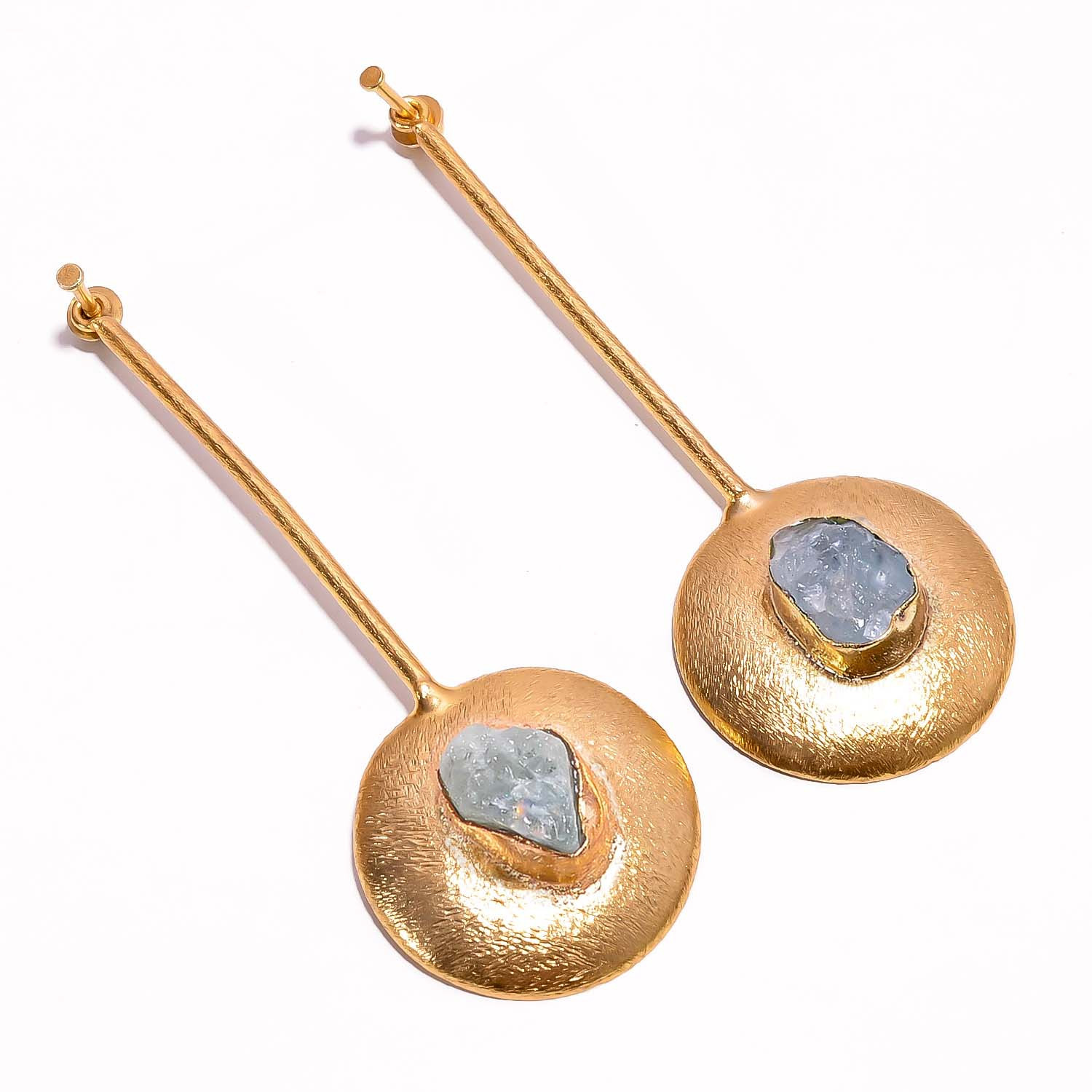 18K Gold Plated Earrings Natural Rough Aquamarine Gemstone Earrings