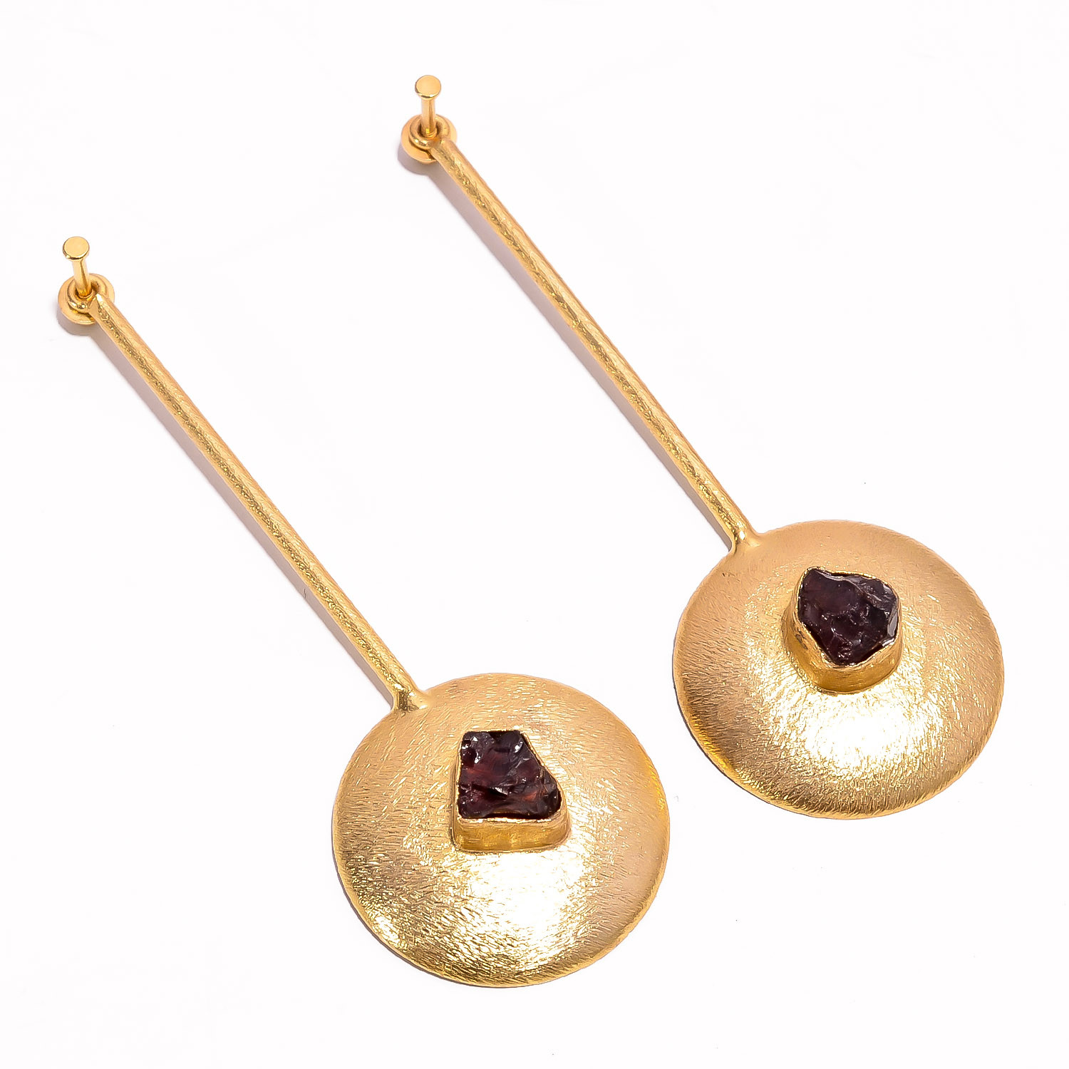 18K Gold Plated Earrings Natural Rough Garnet Gemstone Earrings