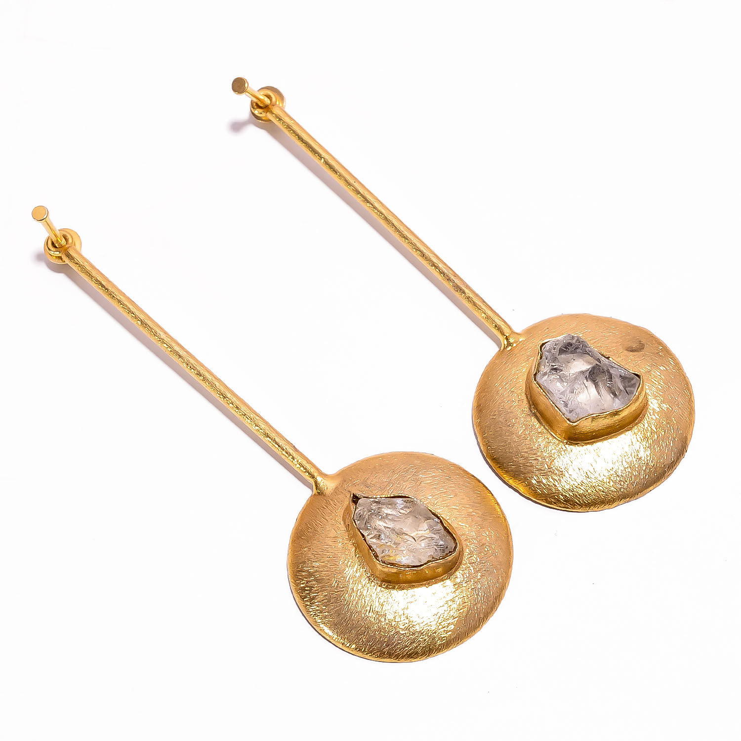 18K Gold Plated Earrings Natural Rough Crystal Gemstone Earrings