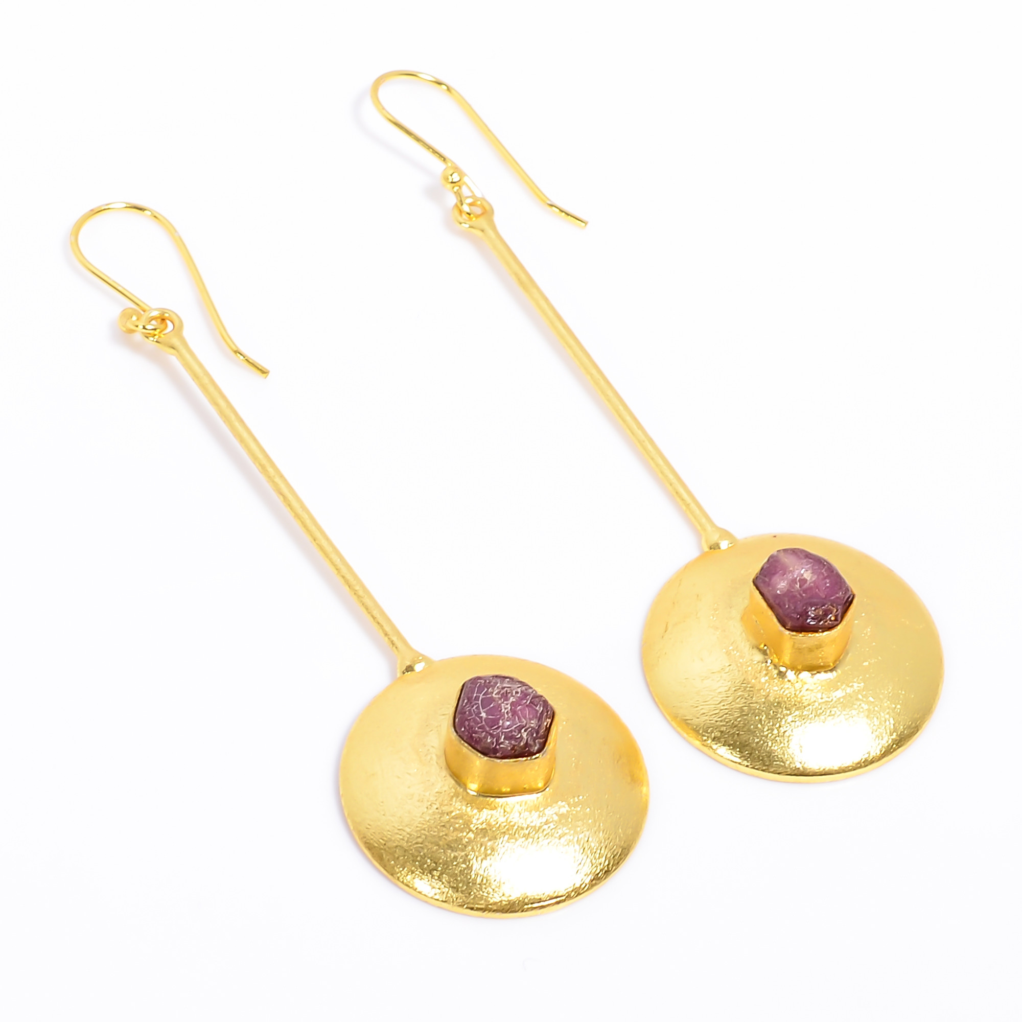 18K Gold Plated Earrings Natural Rough Ruby Gemstone Earrings
