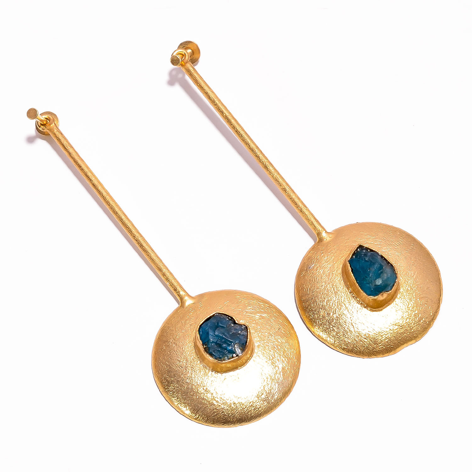 18K Gold Plated Earrings Natural Rough Neon Apatite Gemstone Earrings