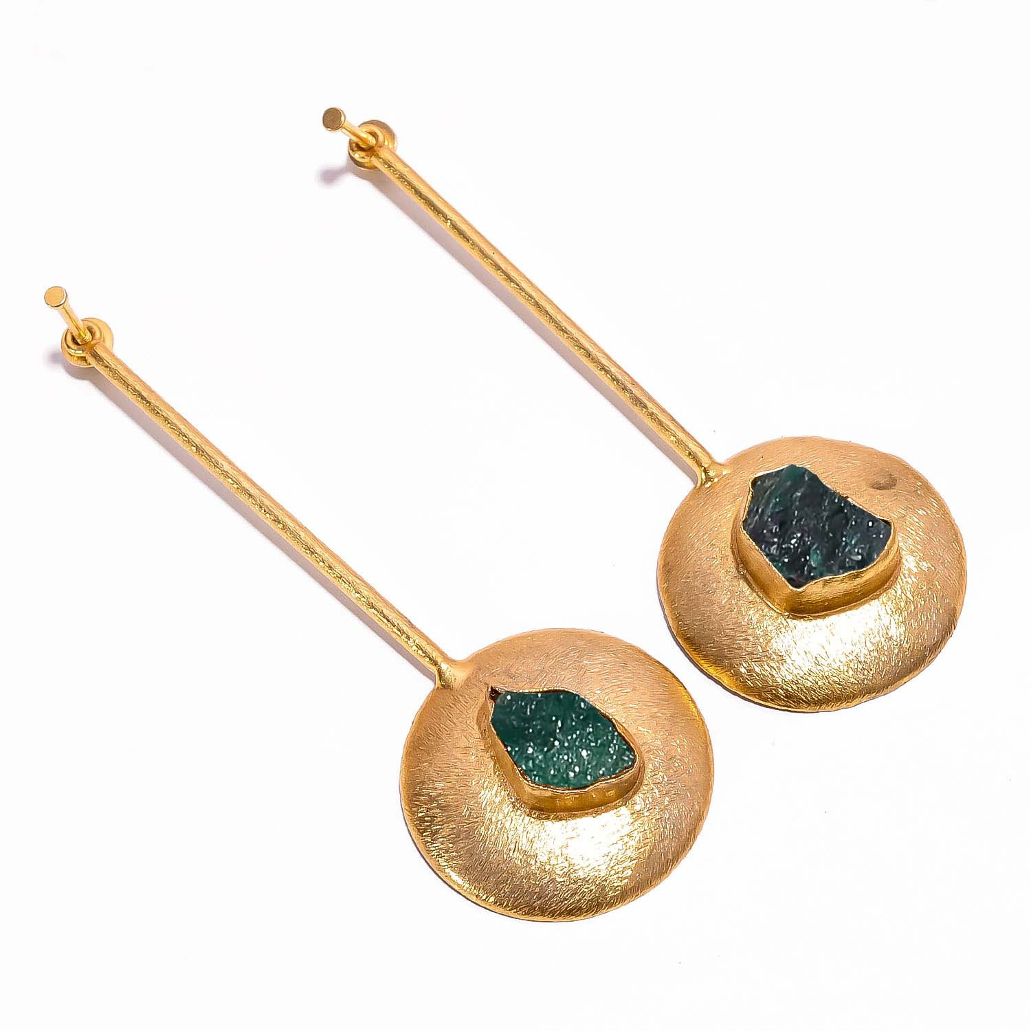 18K Gold Plated Earrings Natural Rough Green Aventurine Gemstone Earrings