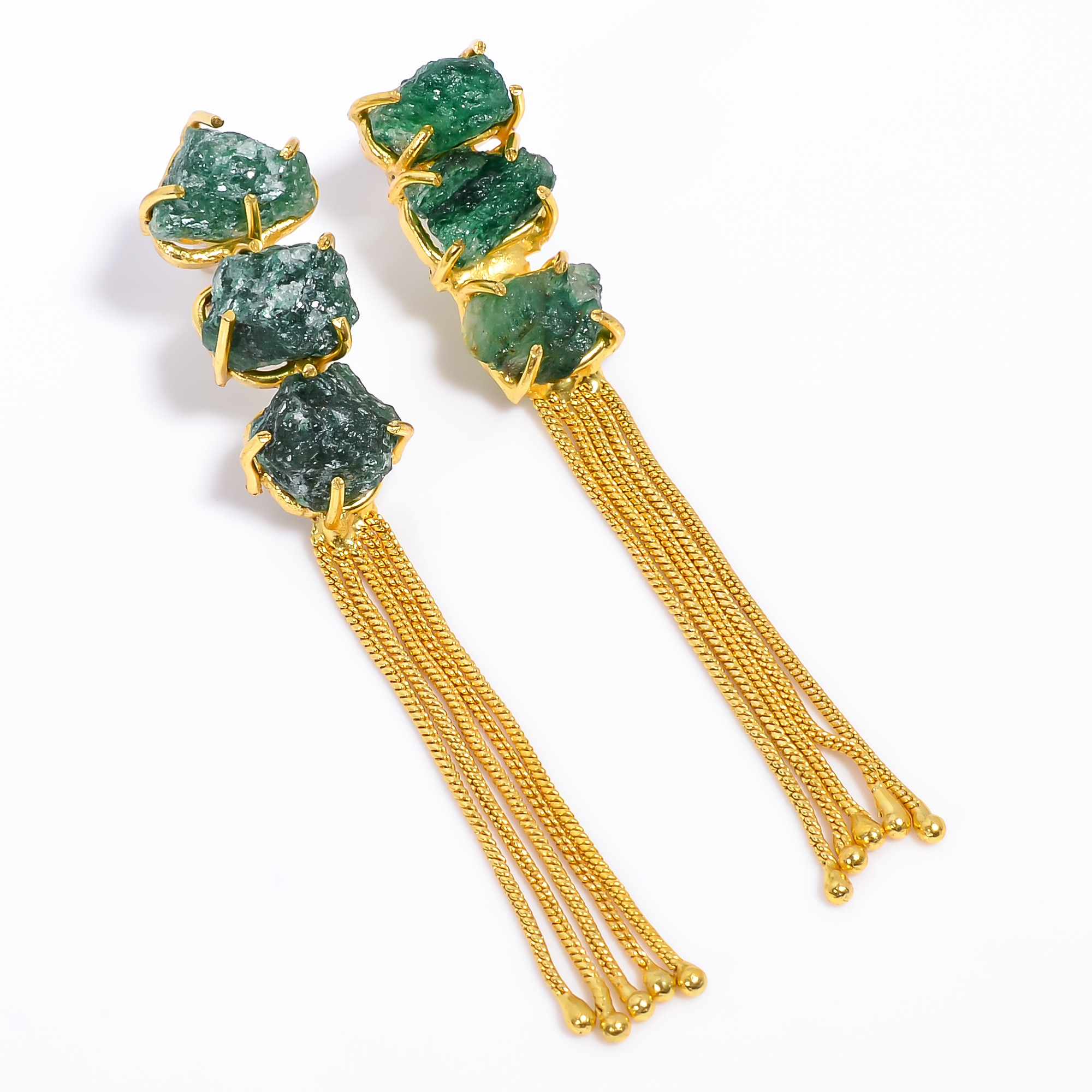 18K Gold Plated Earrings Natural Rough Green Aventurine Gemstone Earrings