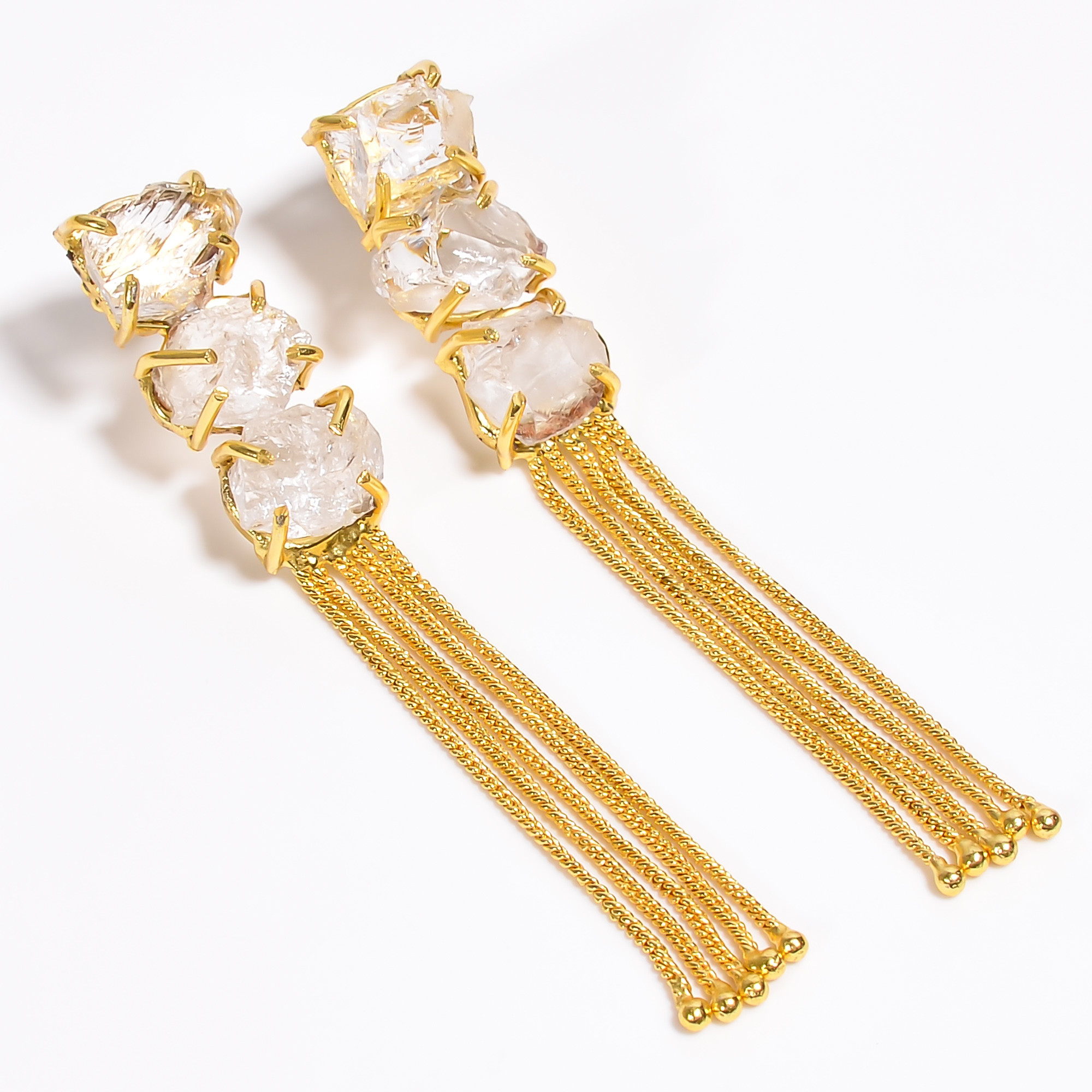 18K Gold Plated Earrings Natural Rough Crystal Gemstone Earrings