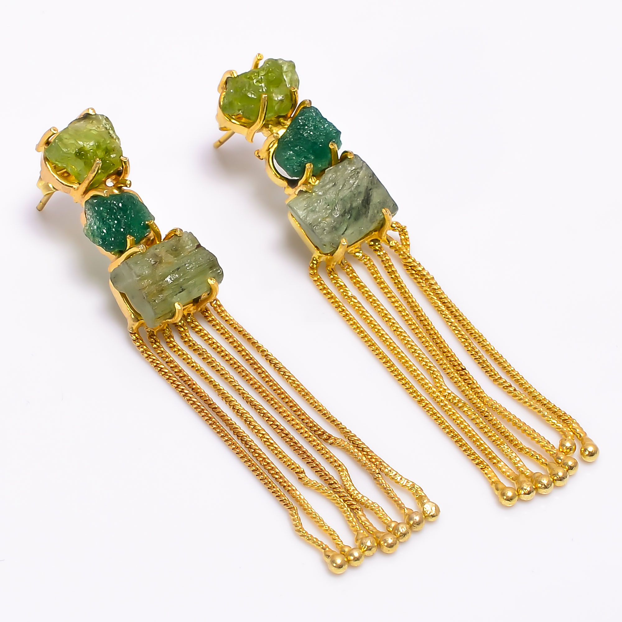 18K Gold Plated Earrings Natural Rough Peridot Green Aventurine Gemstone Earrings