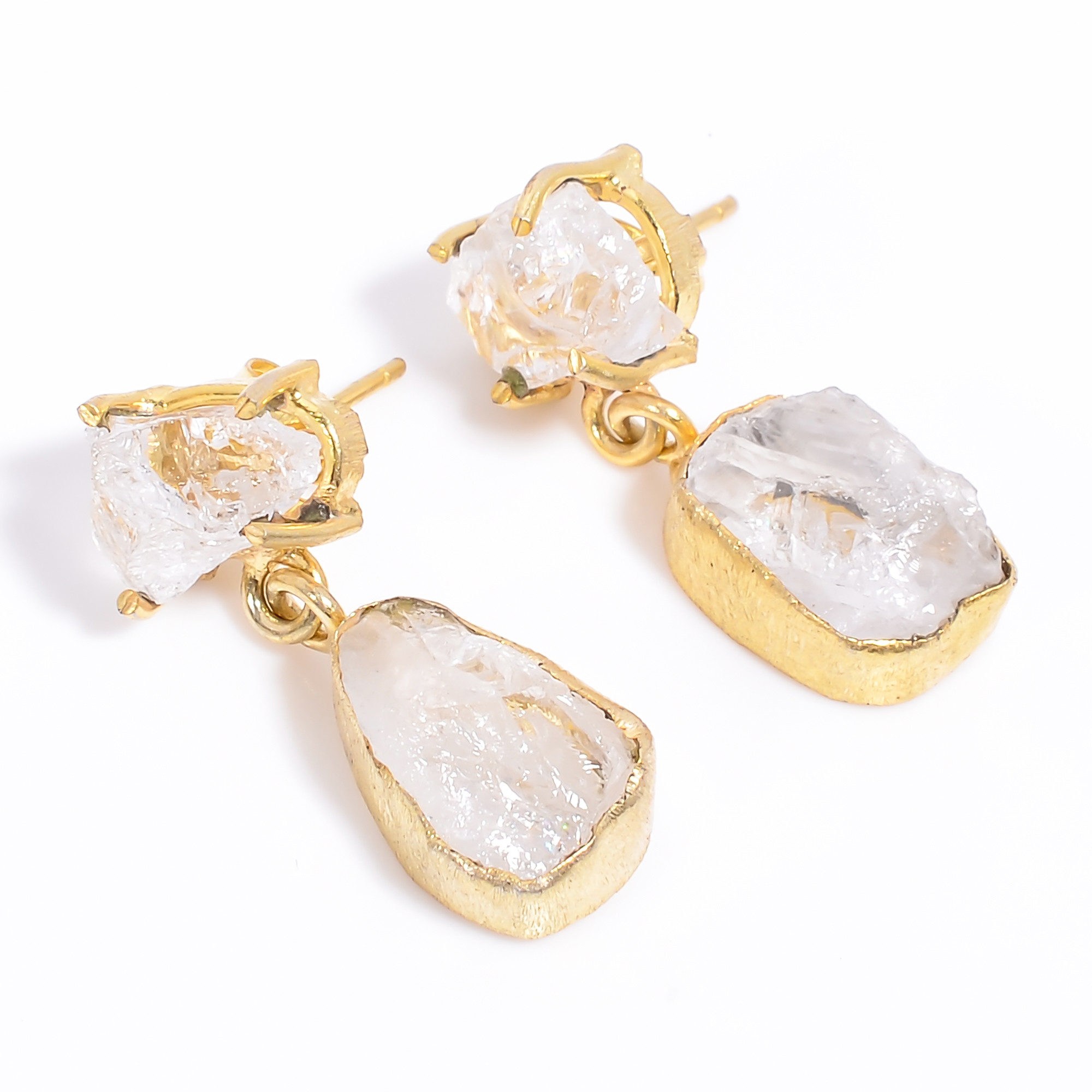 18K Gold Plated Earrings Natural Rough Crystal Gemstone Earrings