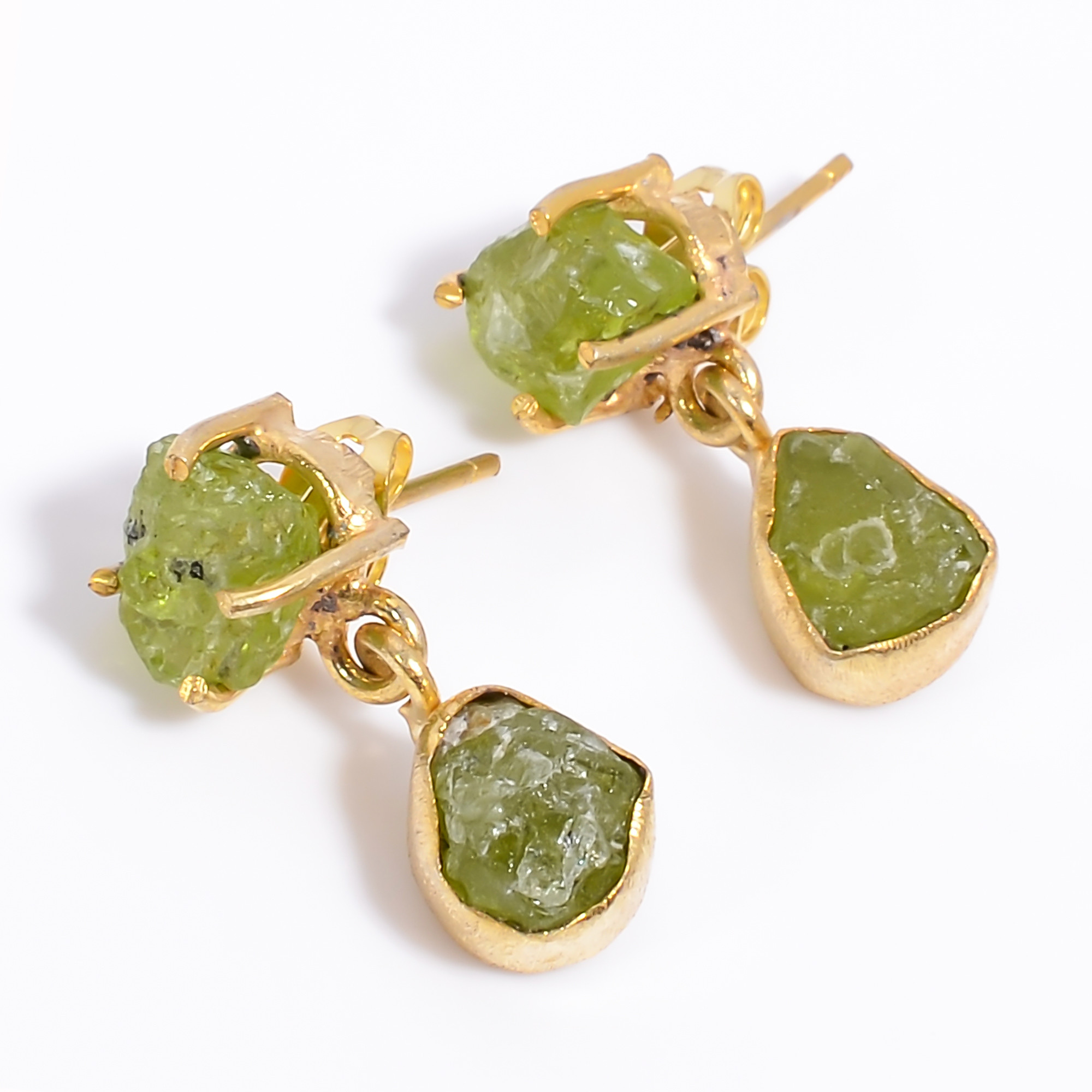 18K Gold Plated Earrings Natural Rough Peridot Gemstone Earrings