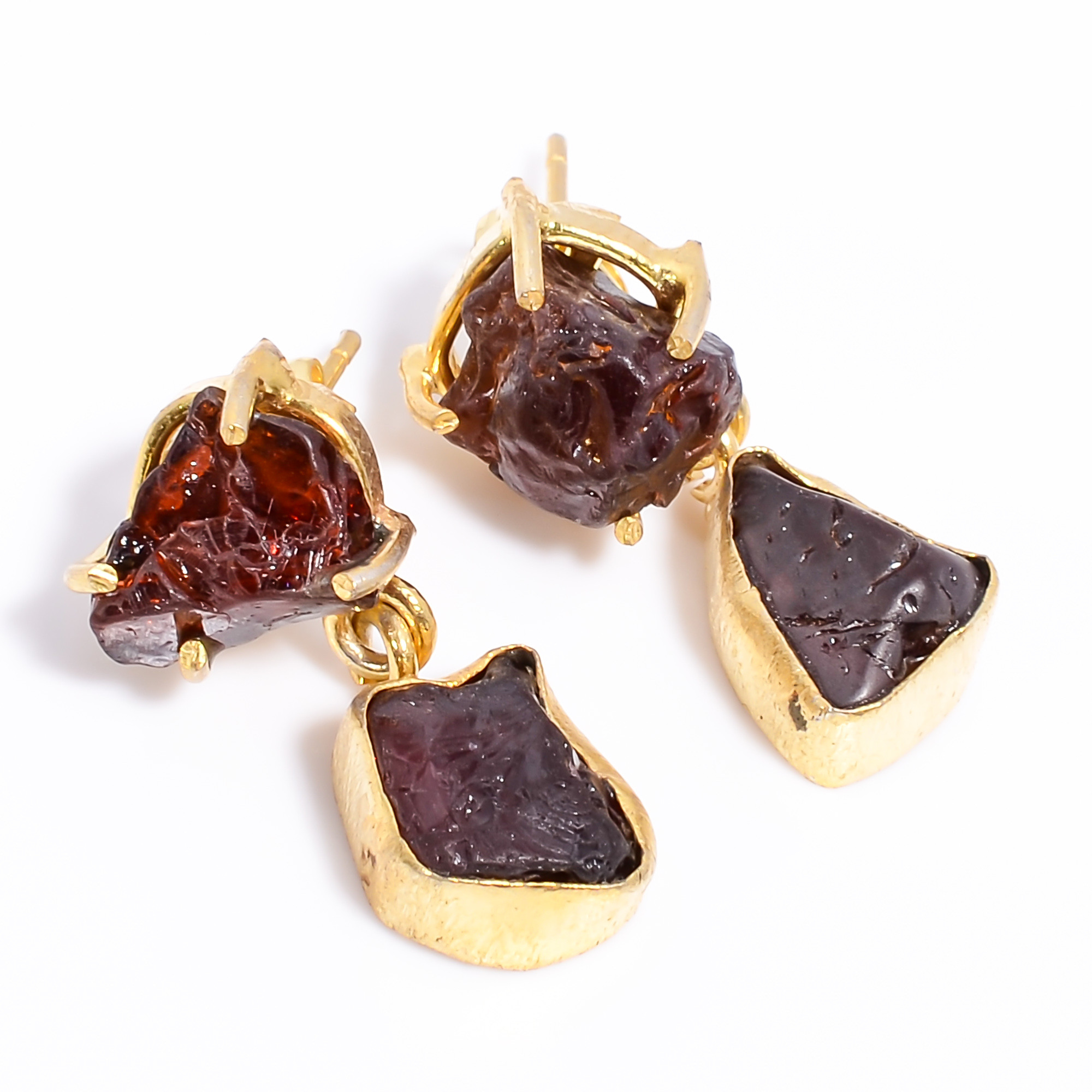 18K Gold Plated Earrings Natural Rough Garnet Gemstone Earrings
