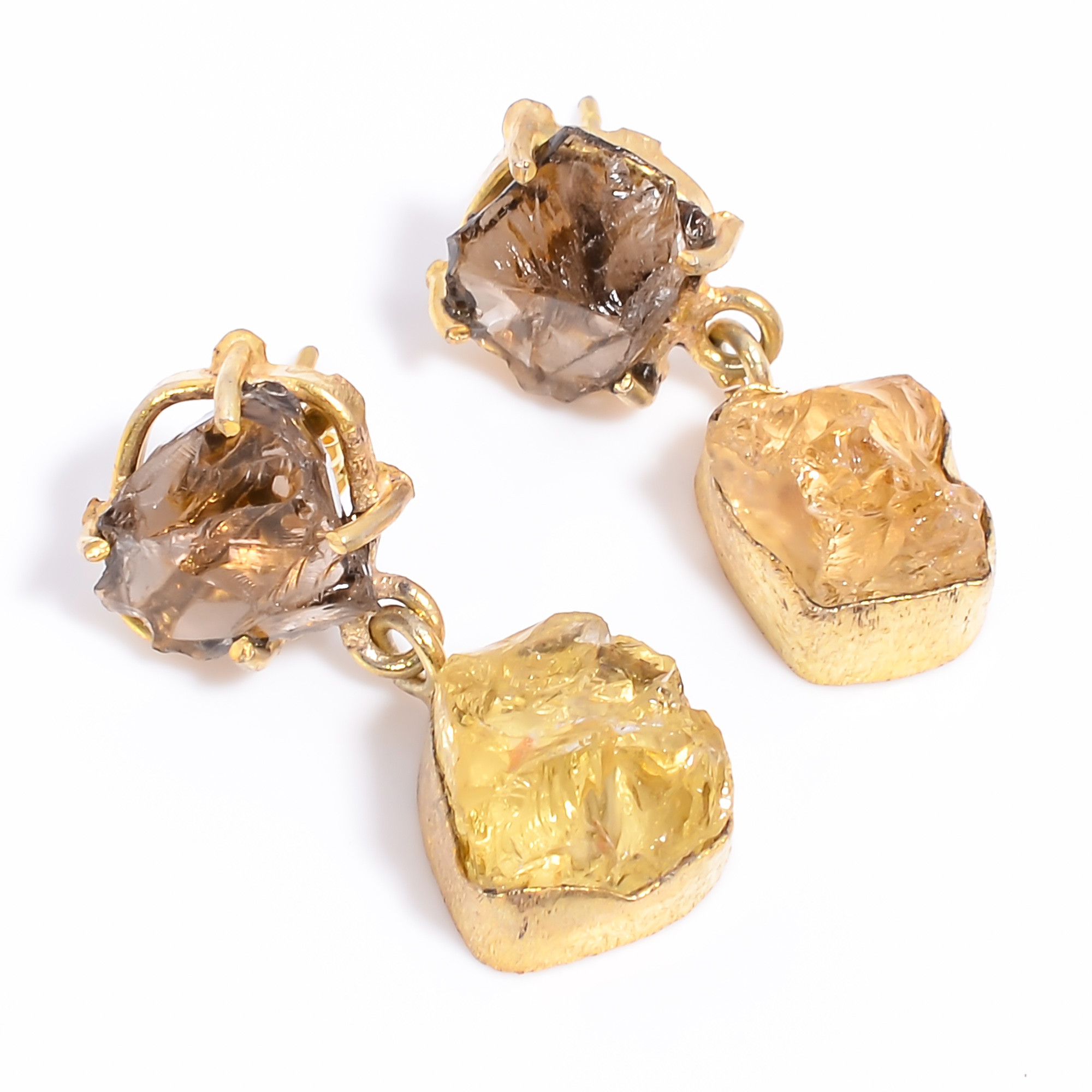 18K Gold Plated Earrings Natural Rough Smoky Citrine Gemstone Earrings