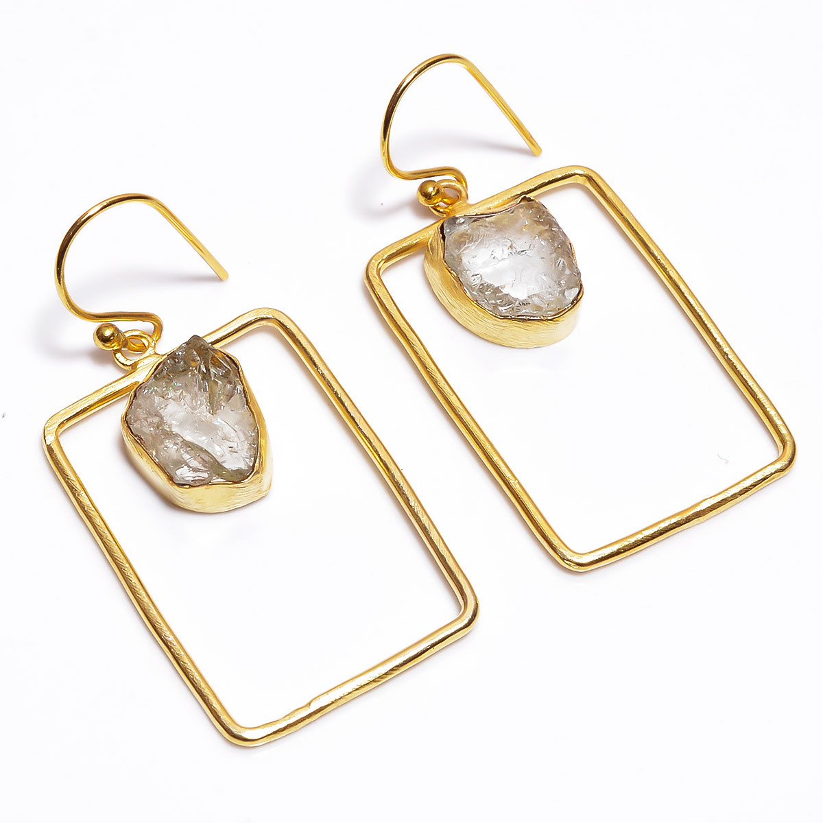 18K Gold Plated Earrings Natural Rough Crystal Gemstone Earrings