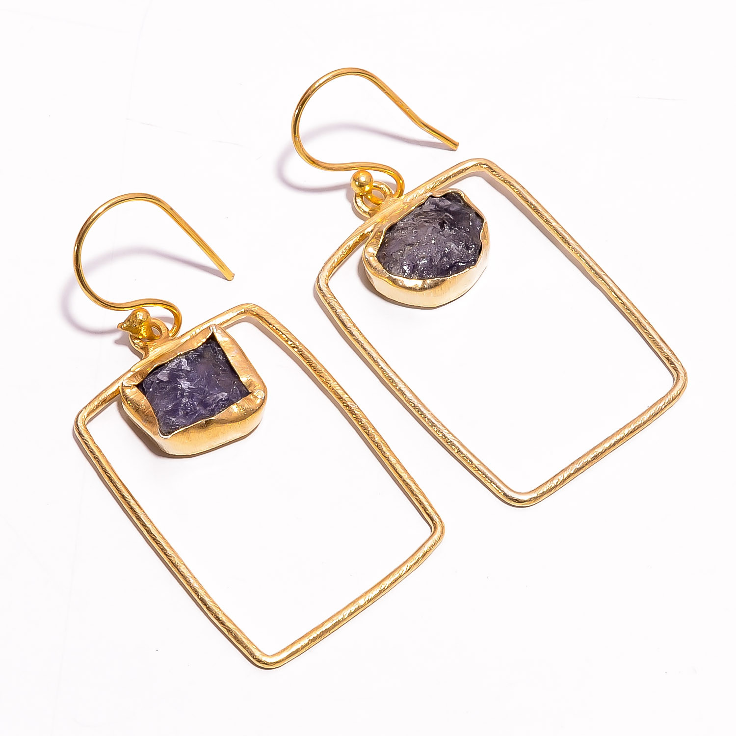 18K Gold Plated Earrings Natural Rough Tanzanite Gemstone Earrings