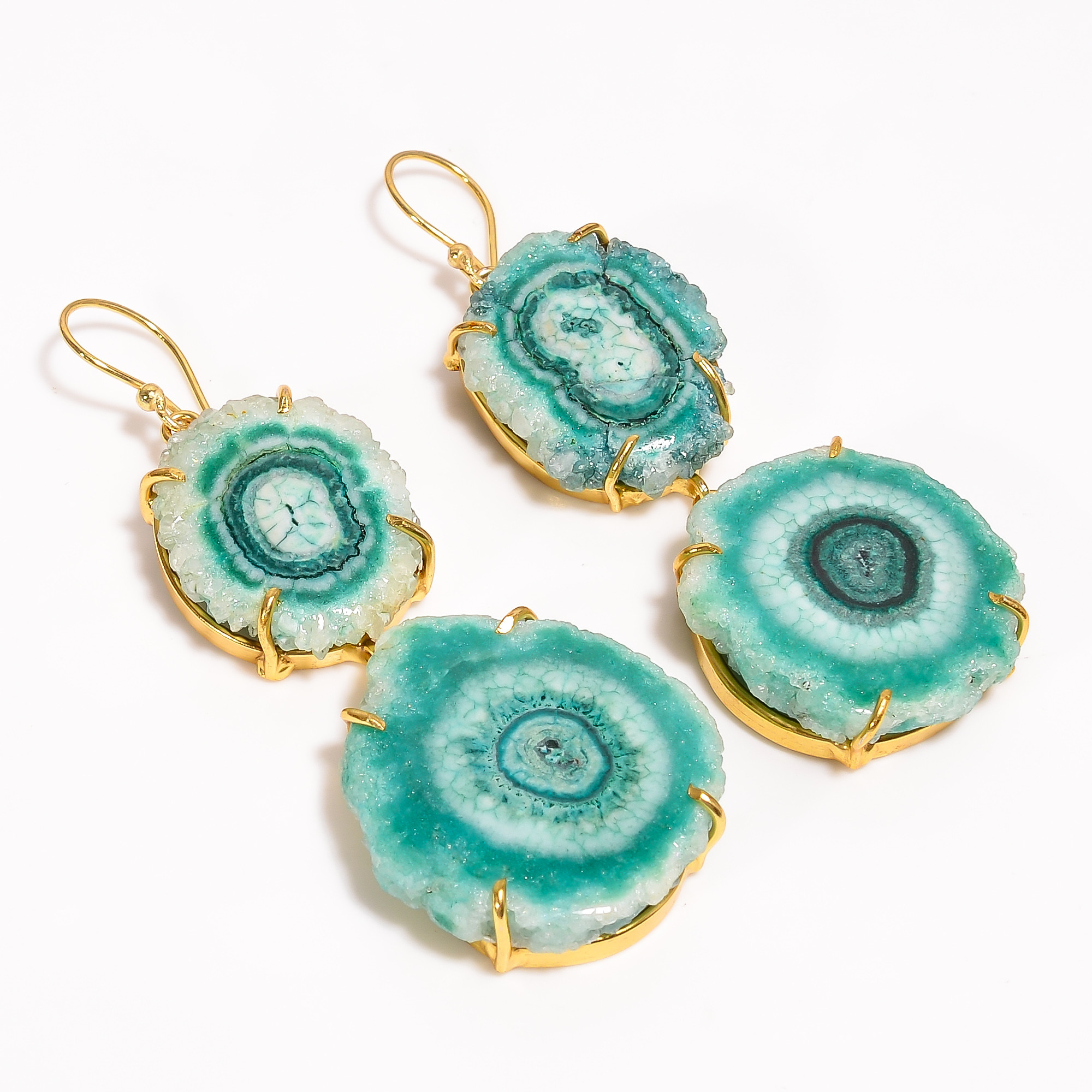 18K Gold Plated Earrings Natural Rough Druzy Gemstone Earrings