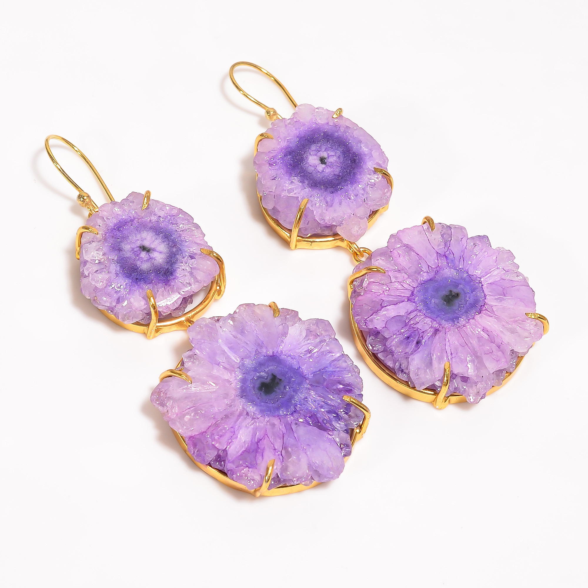 18K Gold Plated Earrings Natural Rough Druzy Gemstone Earrings