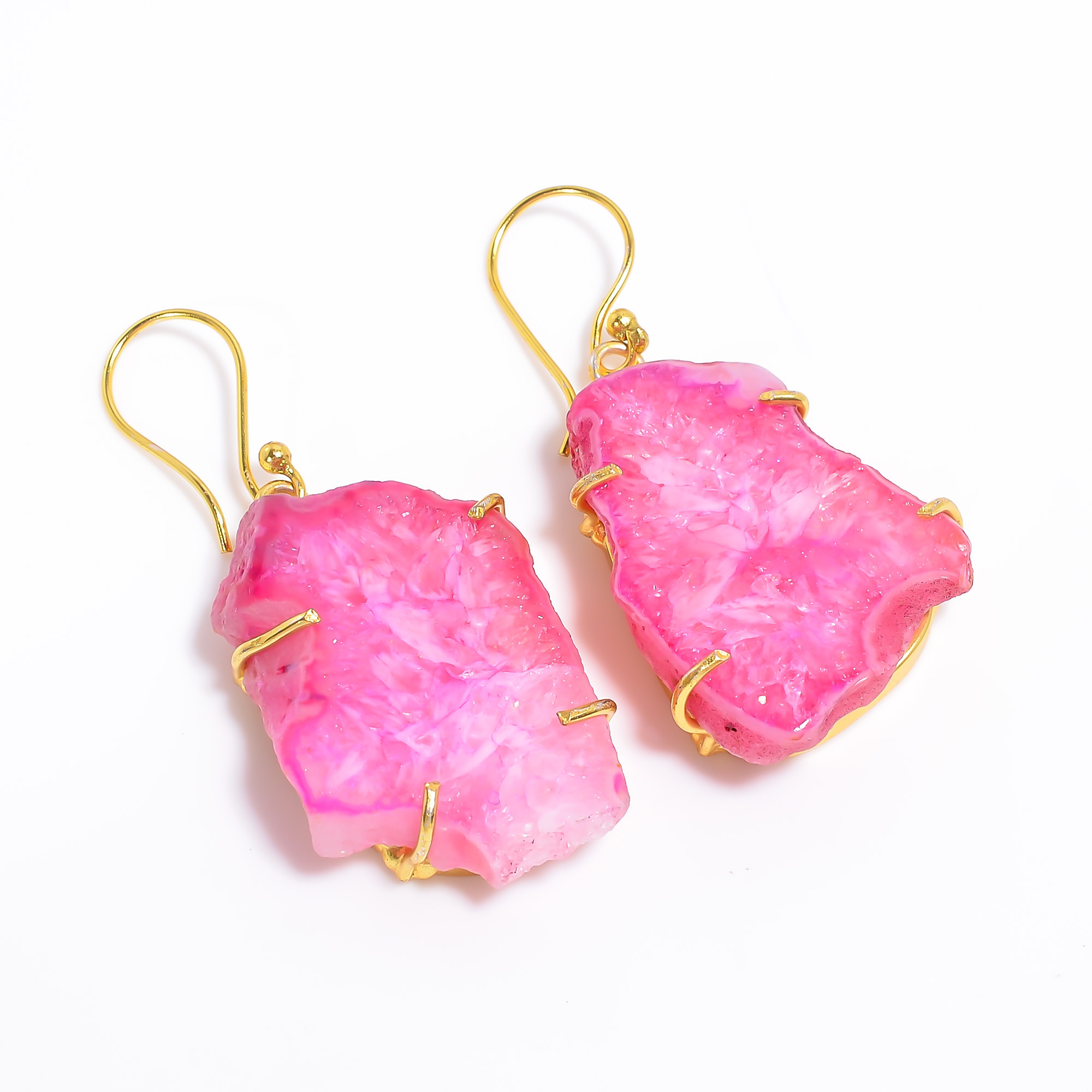 18K Gold Plated Earrings Natural Rough Druzy Gemstone Earrings