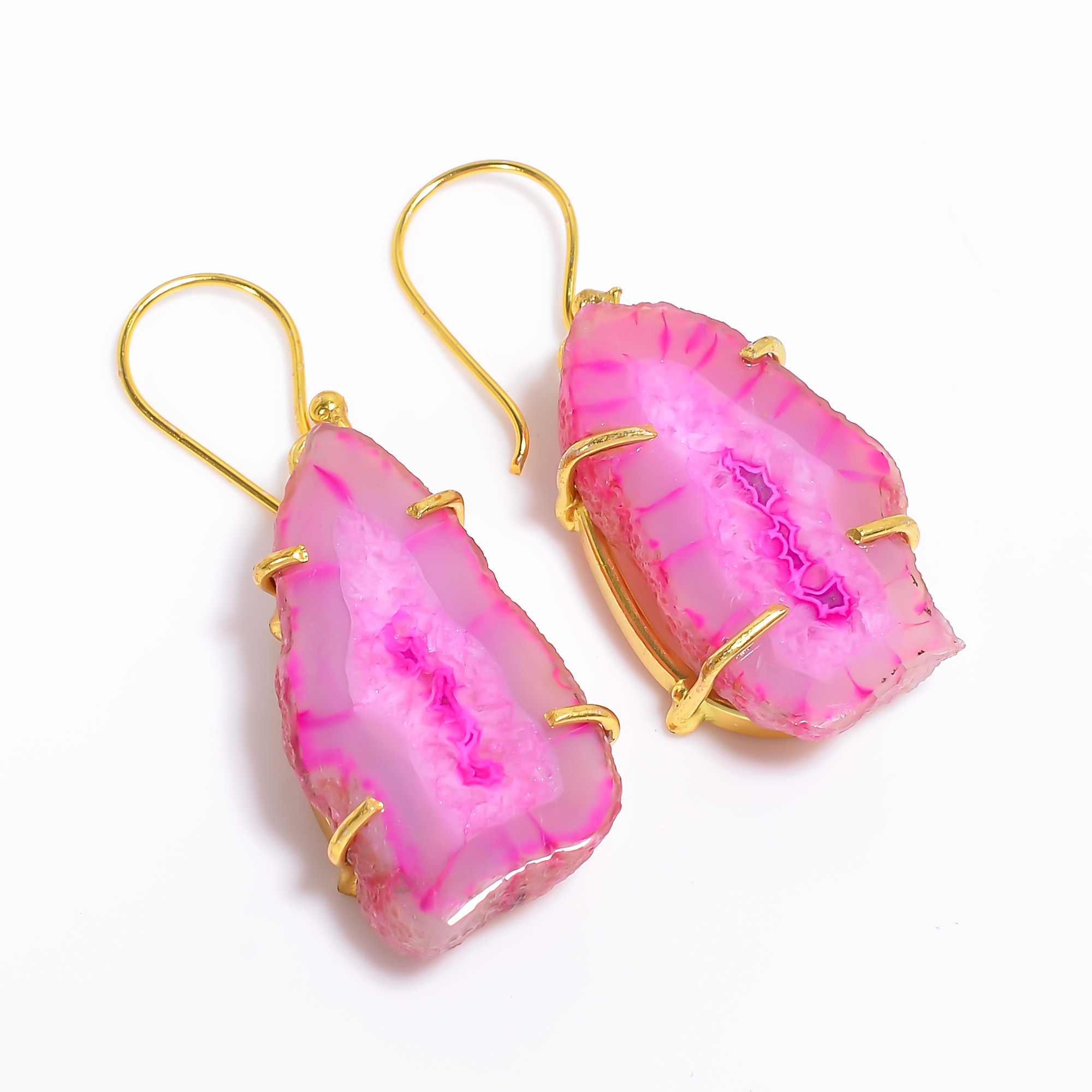 18K Gold Plated Earrings Natural Rough Druzy Gemstone Earrings