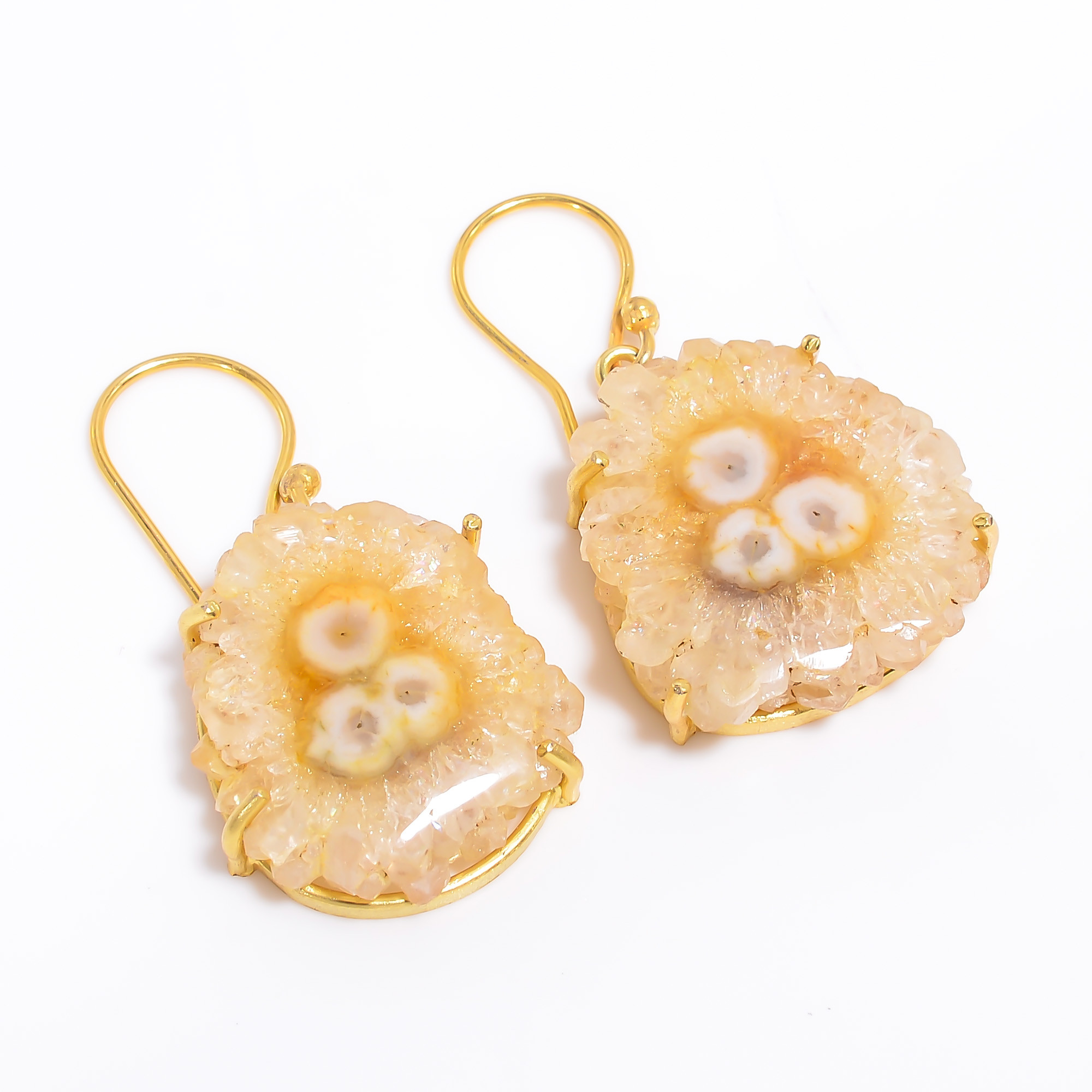 18K Gold Plated Earrings Natural Rough Druzy Gemstone Earrings