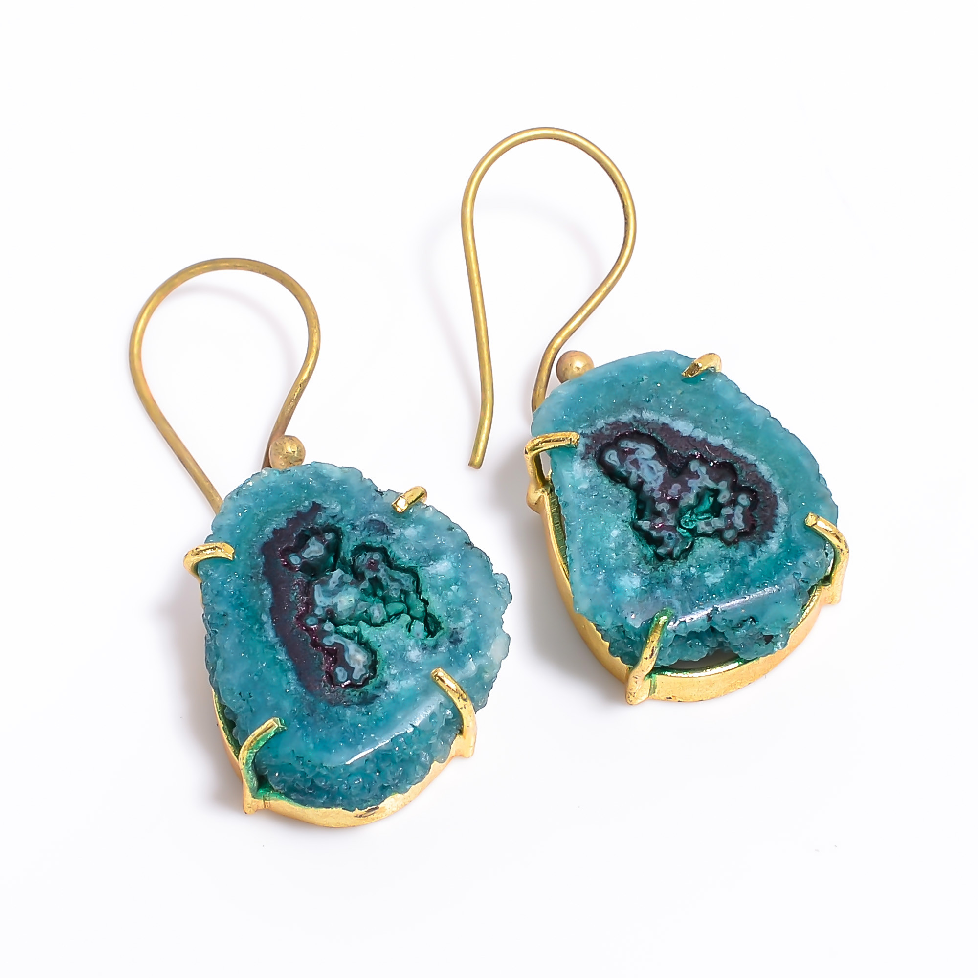 18K Gold Plated Earrings Natural Rough Druzy Gemstone Earrings