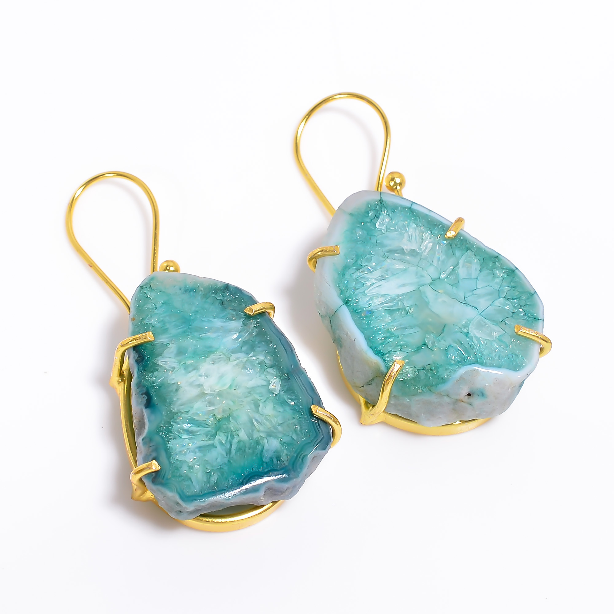 18K Gold Plated Earrings Natural Rough Druzy Gemstone Earrings