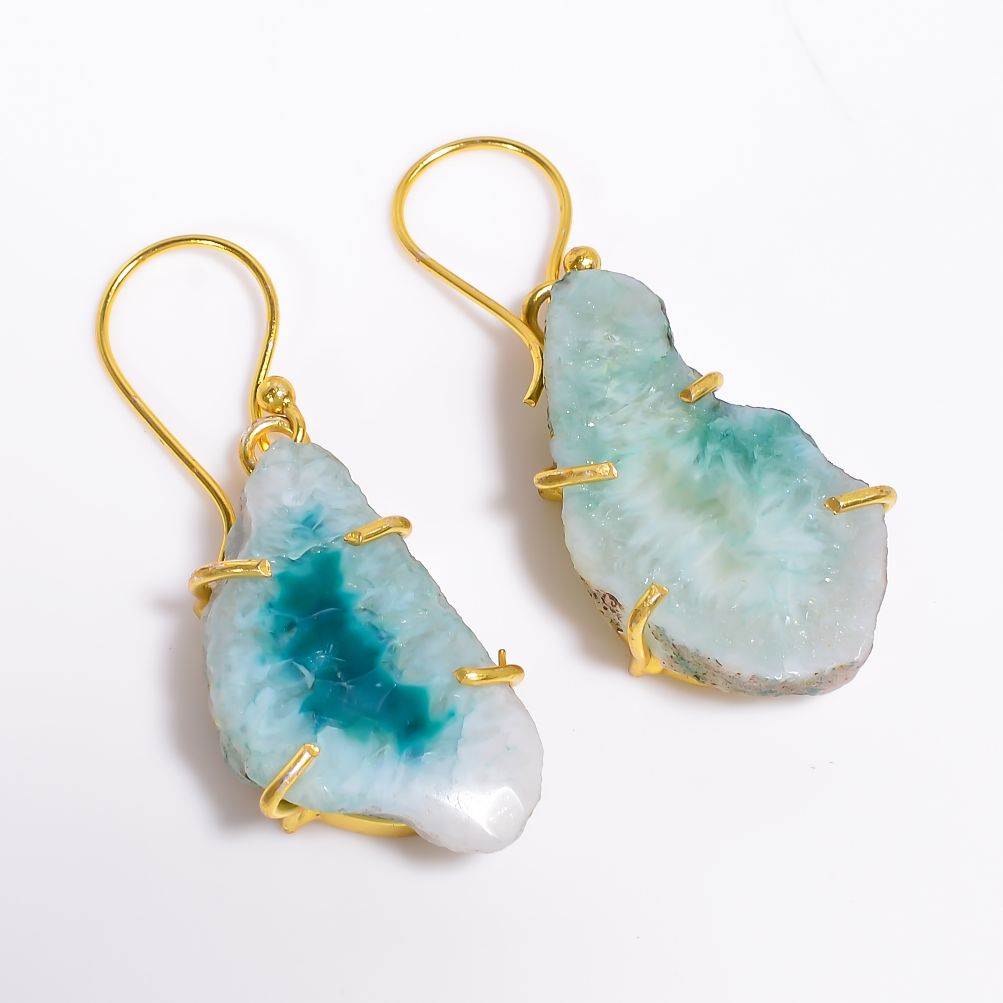 18K Gold Plated Earrings Natural Rough Druzy Gemstone Earrings