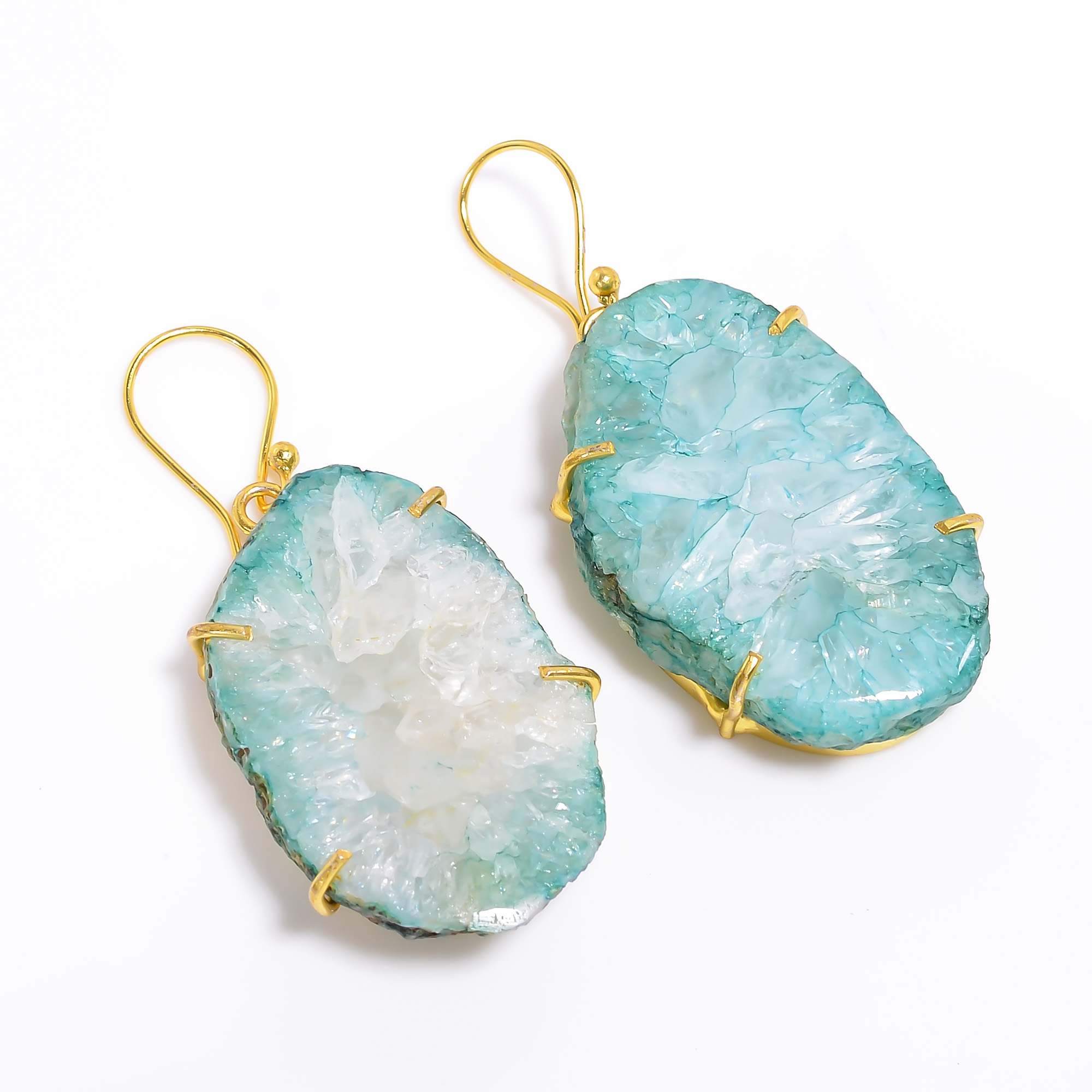 18K Gold Plated Earrings Natural Rough Druzy Gemstone Earrings