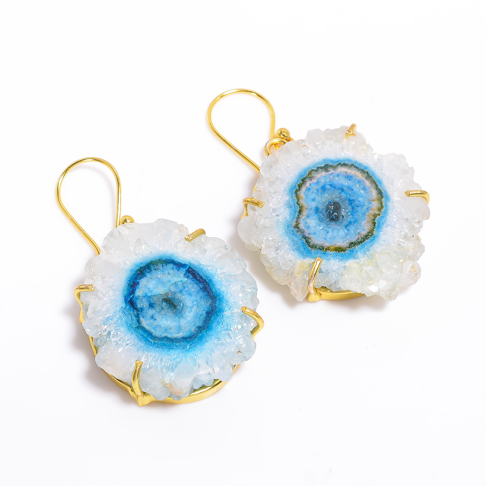 18K Gold Plated Earrings Natural Rough Druzy Gemstone Earrings