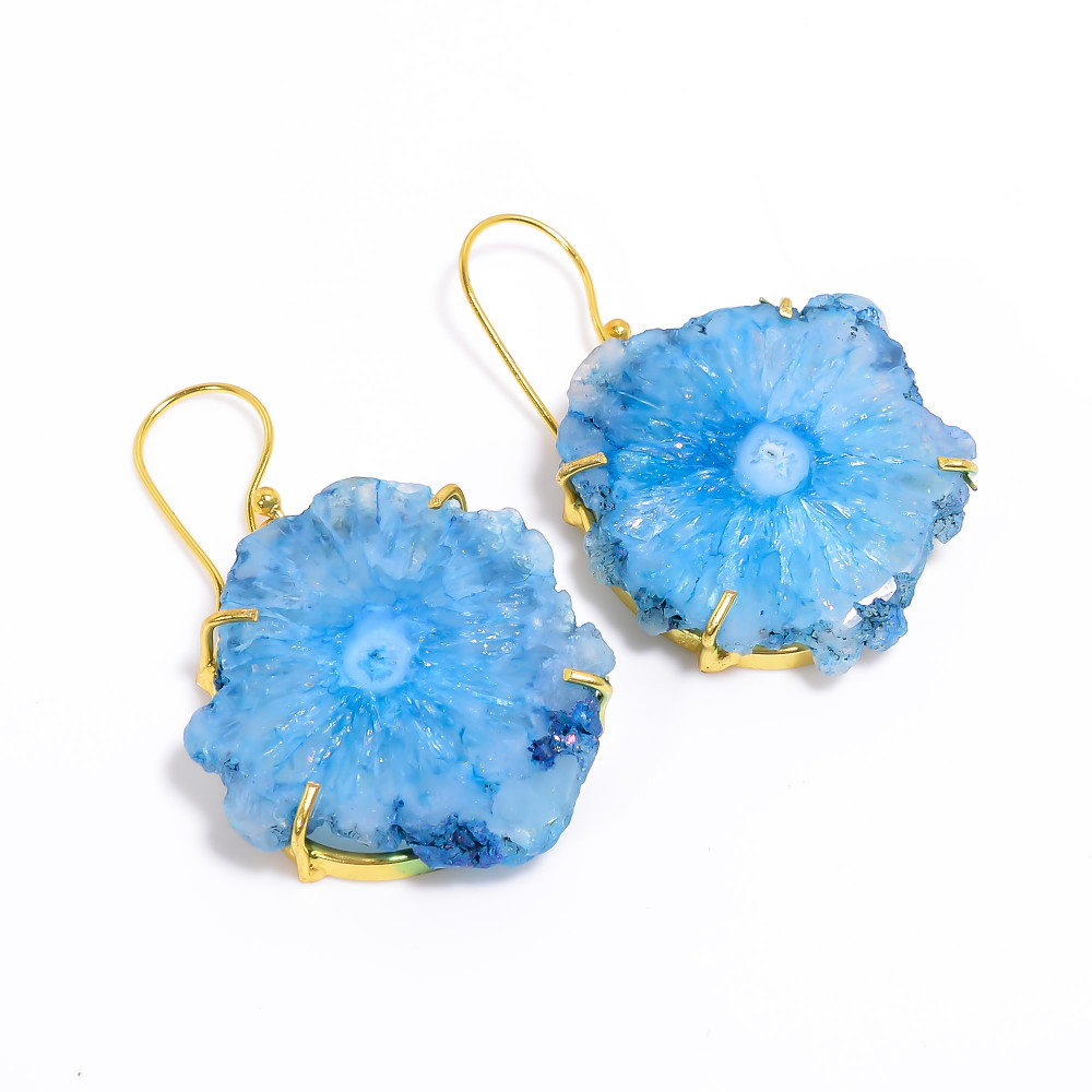 Image of 18K Gold Plated Earrings Natural Rough Druzy Gemstone Earrings