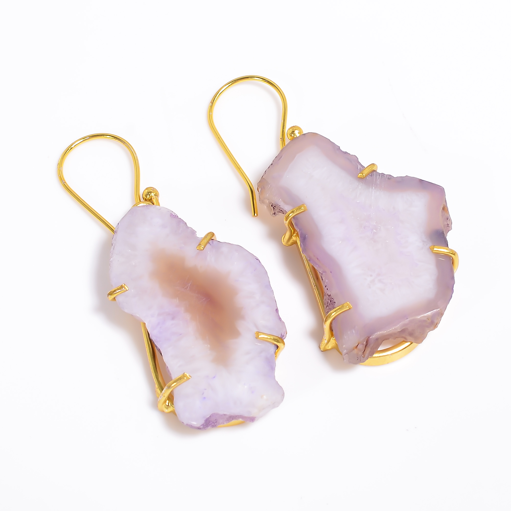 18K Gold Plated Earrings Natural Rough Druzy Gemstone Earrings