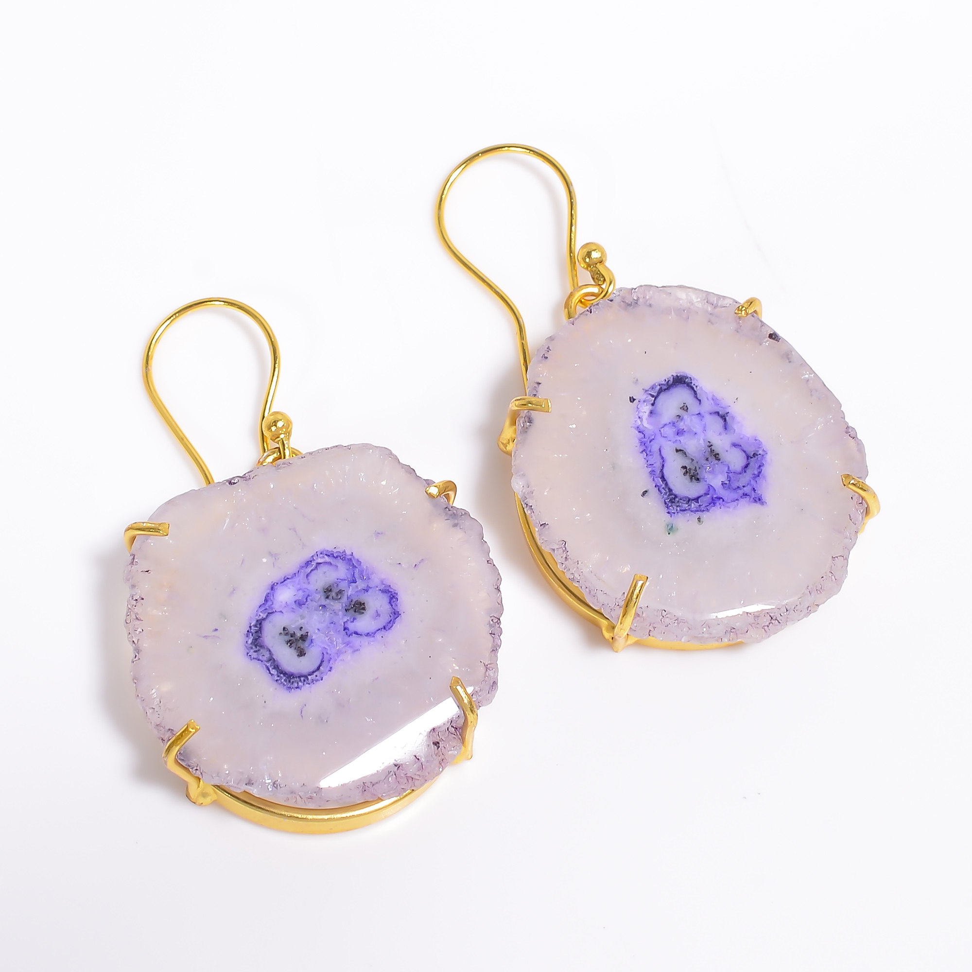 18K Gold Plated Earrings Natural Rough Druzy Gemstone Earrings