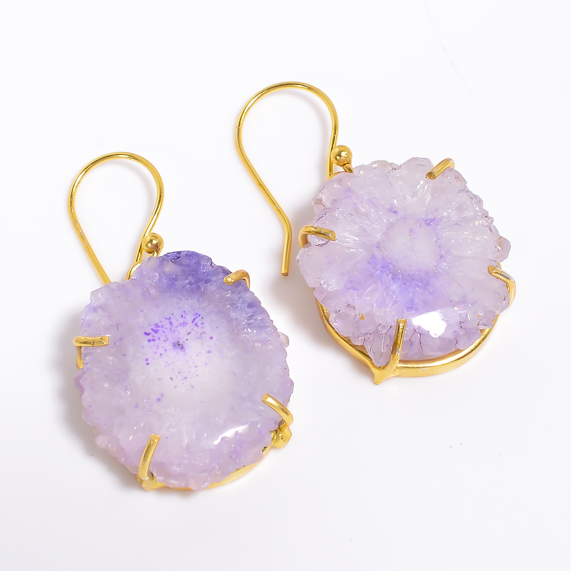 18K Gold Plated Earrings Natural Rough Druzy Gemstone Earrings