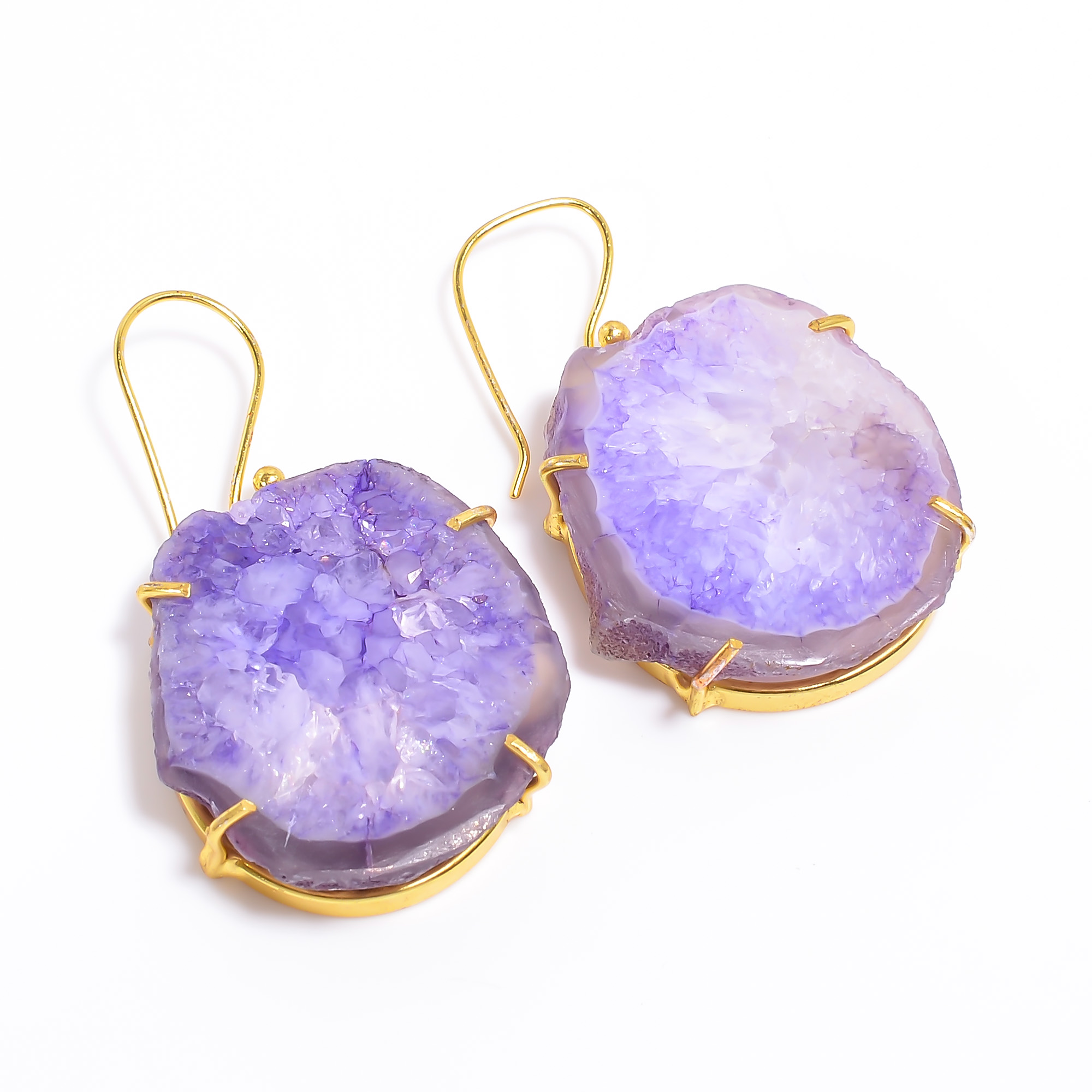 18K Gold Plated Earrings Natural Rough Druzy Gemstone Earrings