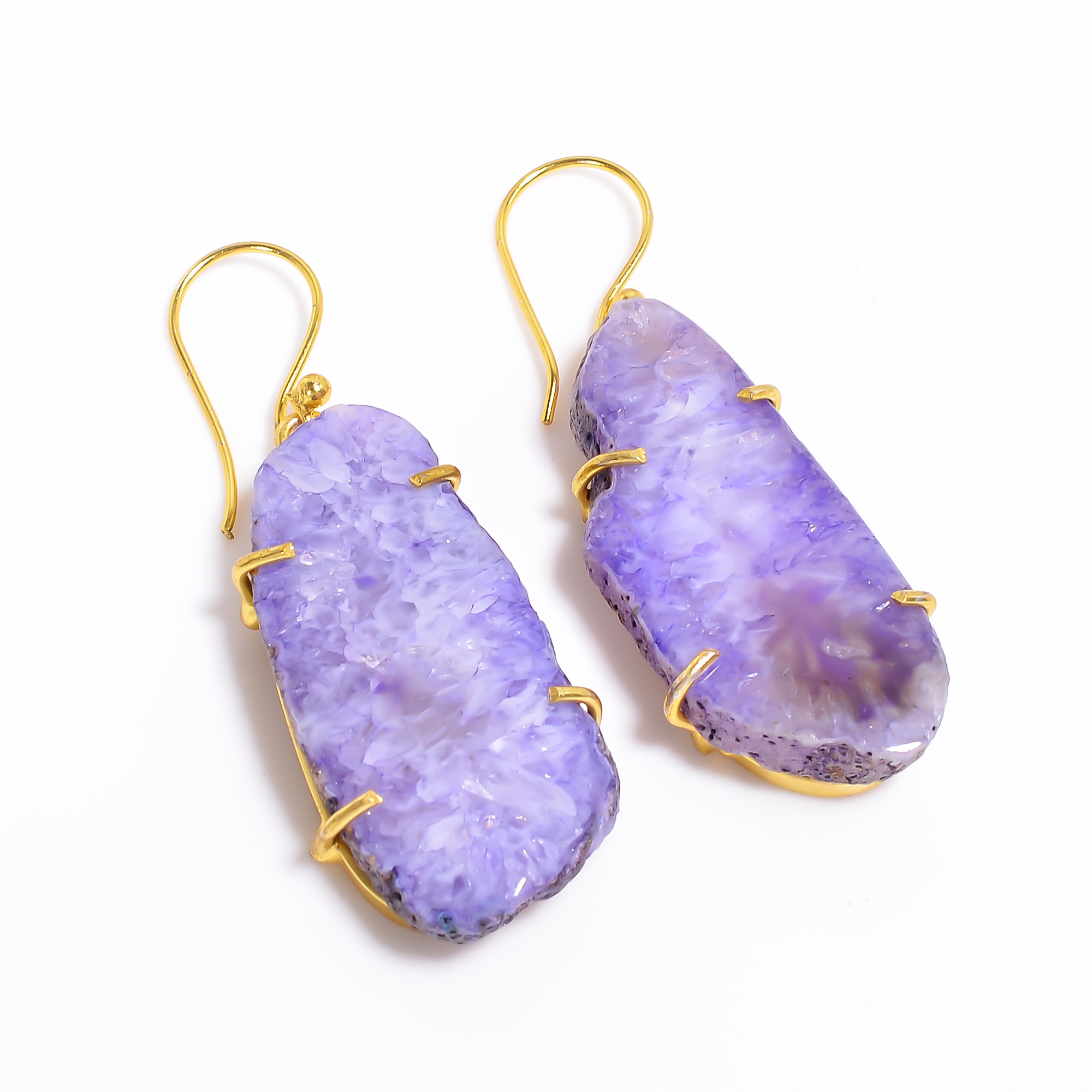 18K Gold Plated Earrings Natural Rough Druzy Gemstone Earrings
