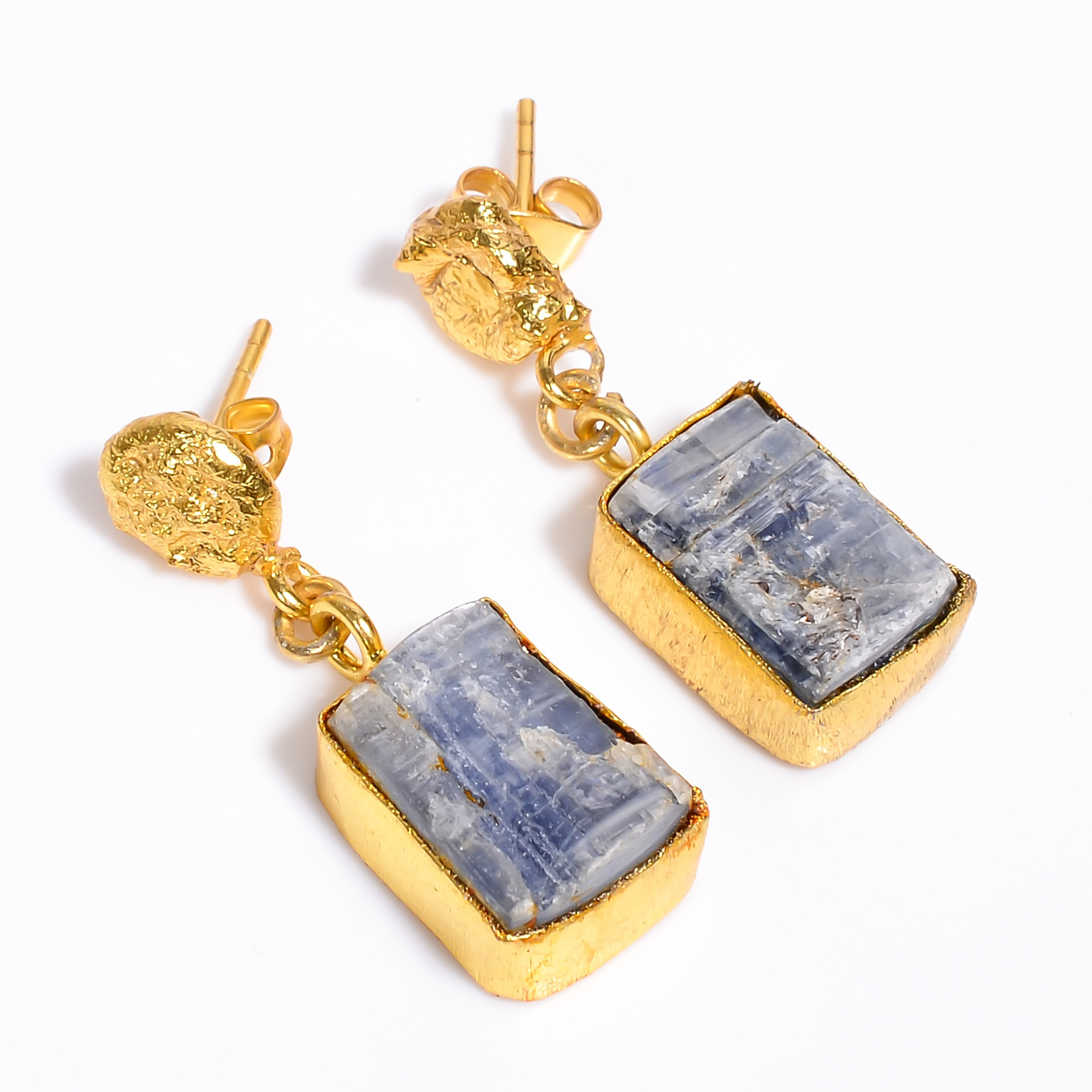 18K Gold Plated Earrings Natural Rough Blue Kyanite Gemstone Earrings