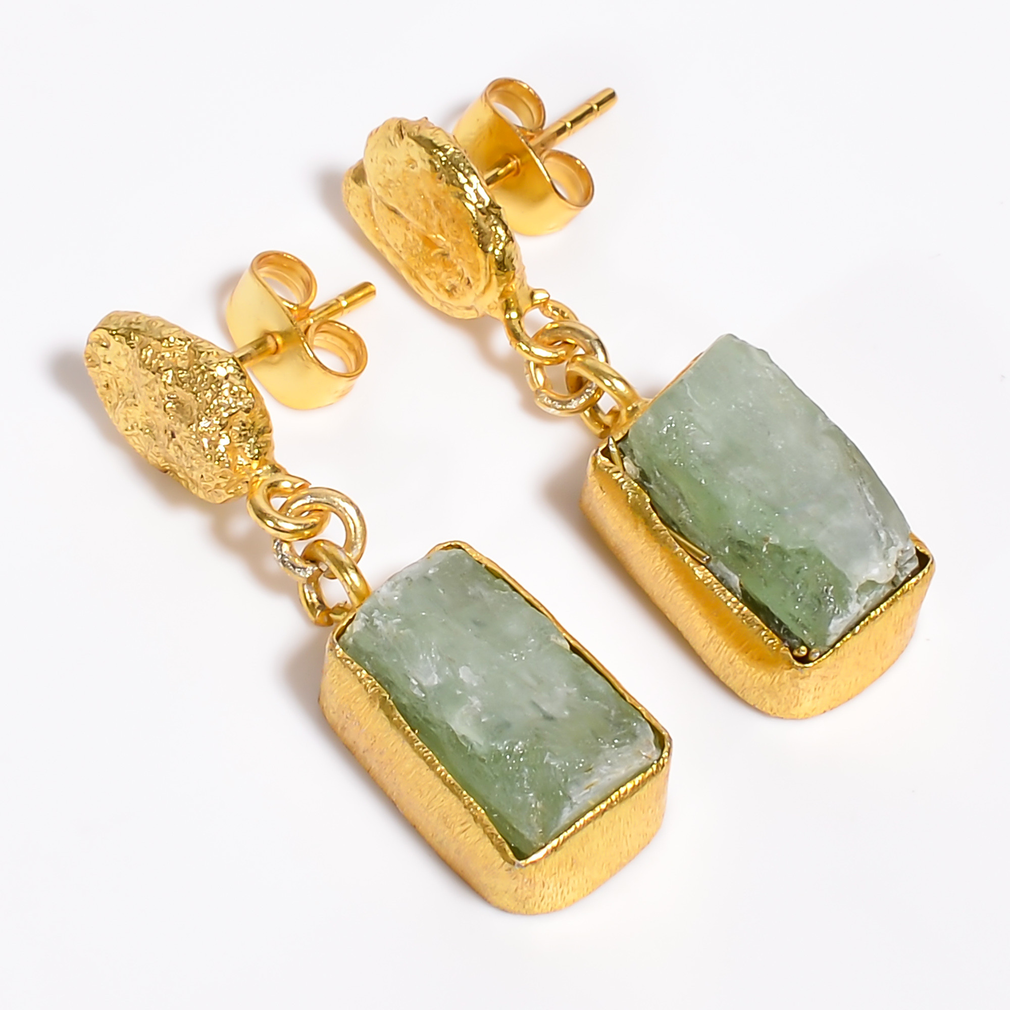 18K Gold Plated Earrings Natural Rough Green Kyanite Gemstone Earrings