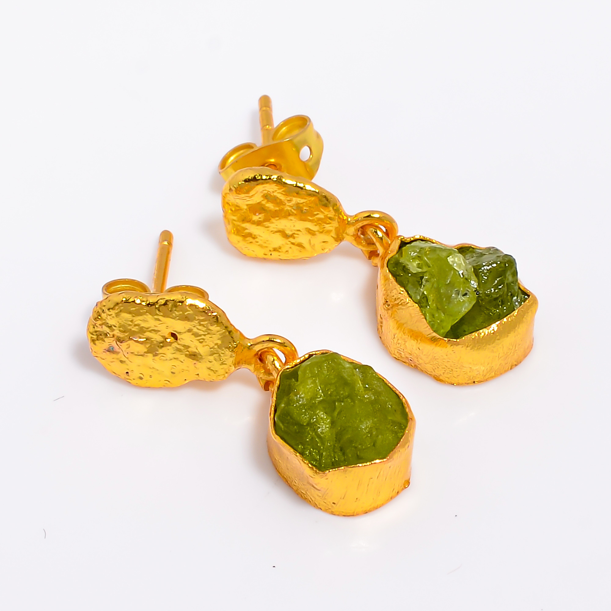 18K Gold Plated Earrings Natural Rough Peridot Gemstone Earrings