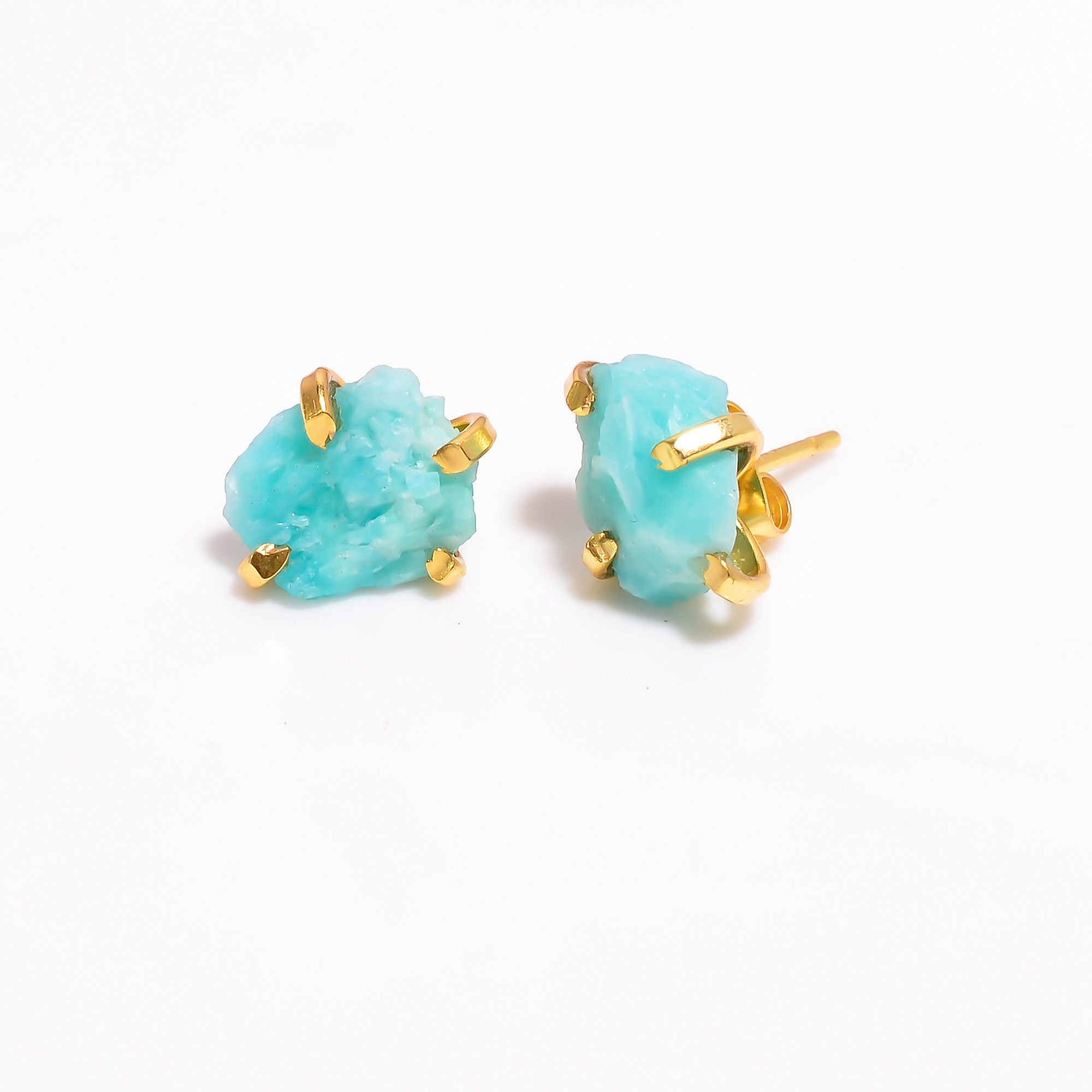 18K Gold Plated Earrings Natural Rough Amazonite Gemstone Stud Earrings