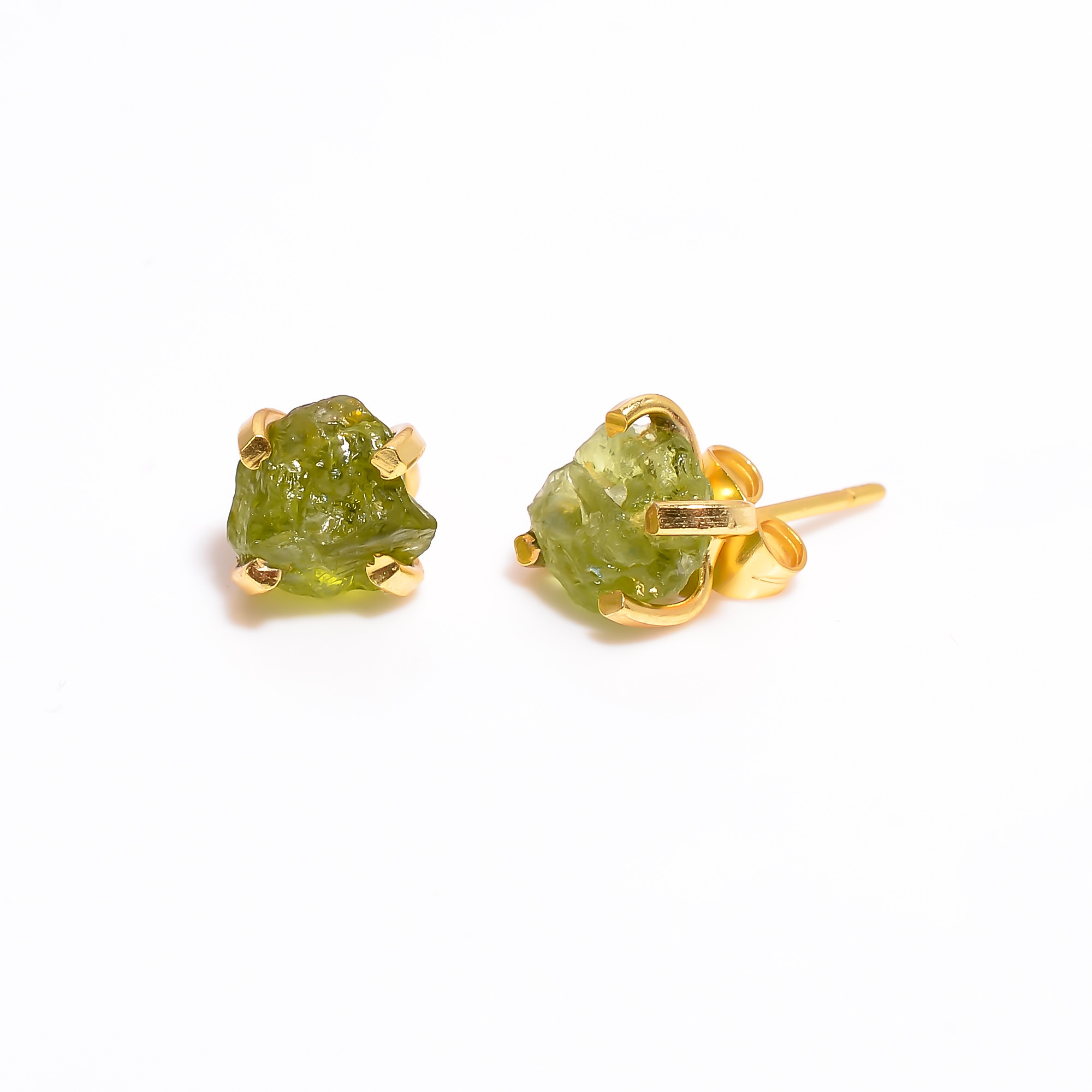 18K Gold Plated Earrings Natural Rough Peridot Gemstone Stud Earrings