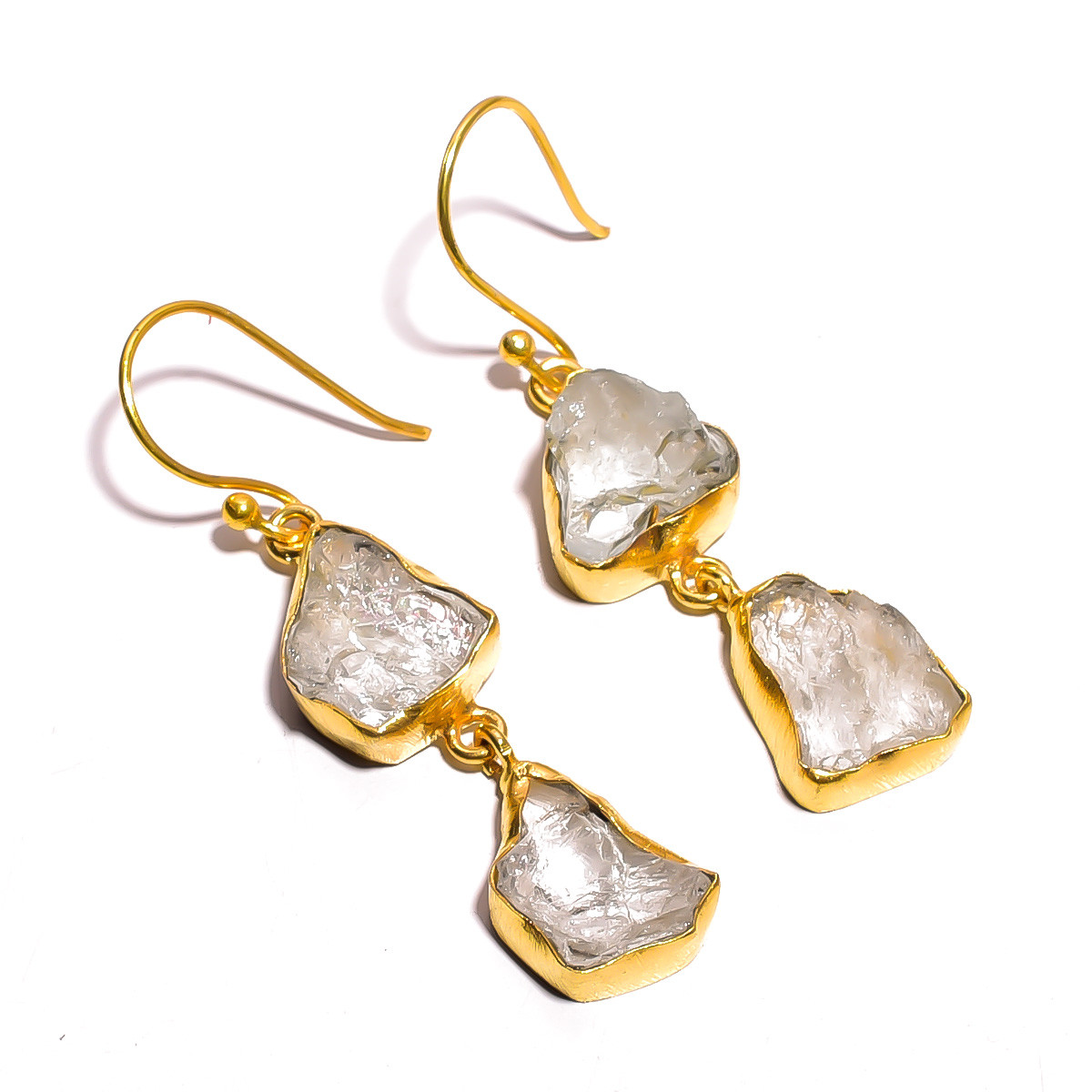 18K Gold Plated Earrings Natural Rough Crystal Gemstone Earrings