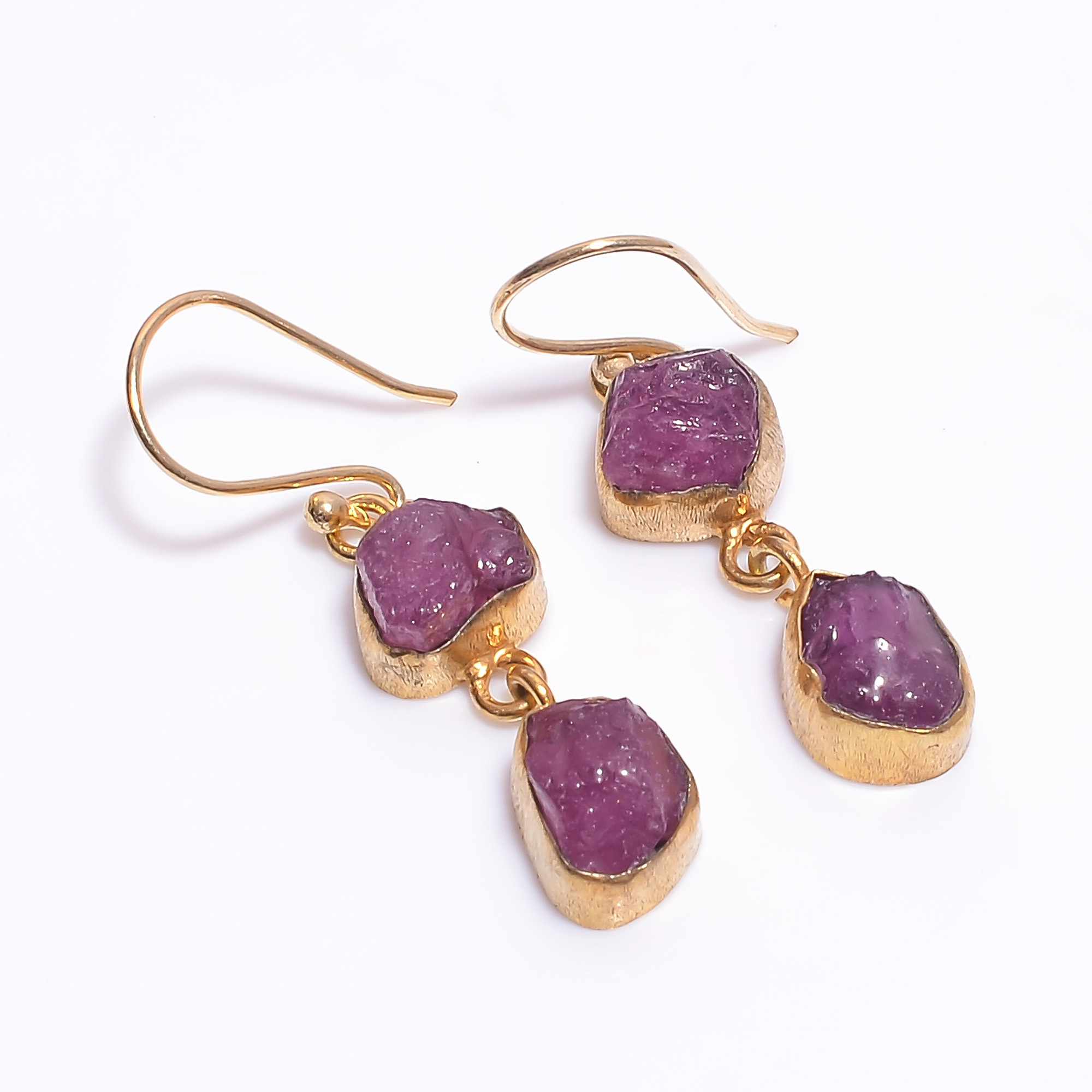 18K Gold Plated Earrings Natural Rough Ruby Gemstone Earrings