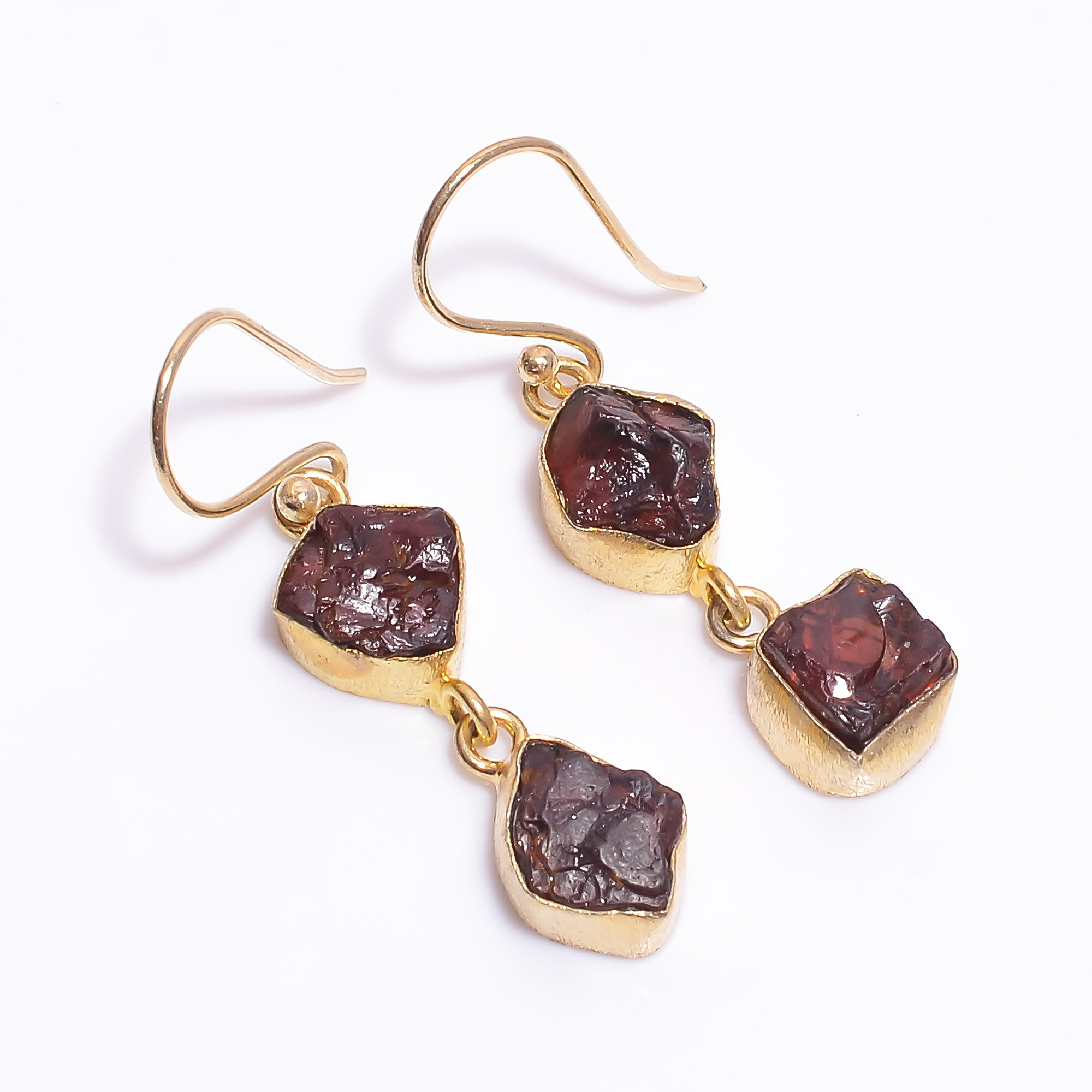 18K Gold Plated Brass Earrings Natural Rough Garnet Gemstone Earrings