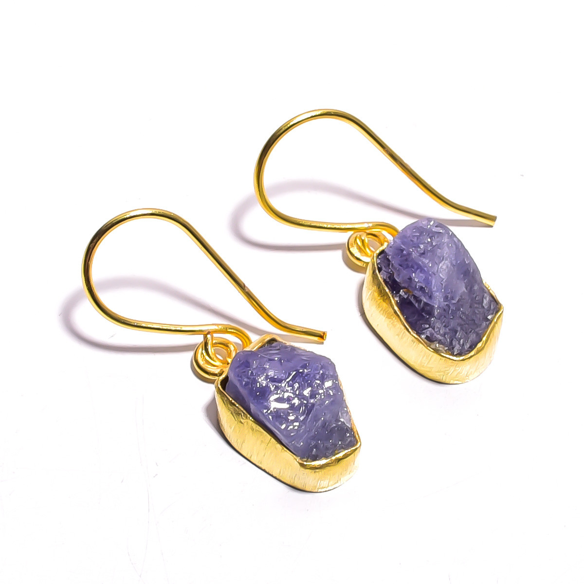 18K Gold Plated Earrings Natural Rough Tanzanite Gemstone Earrings