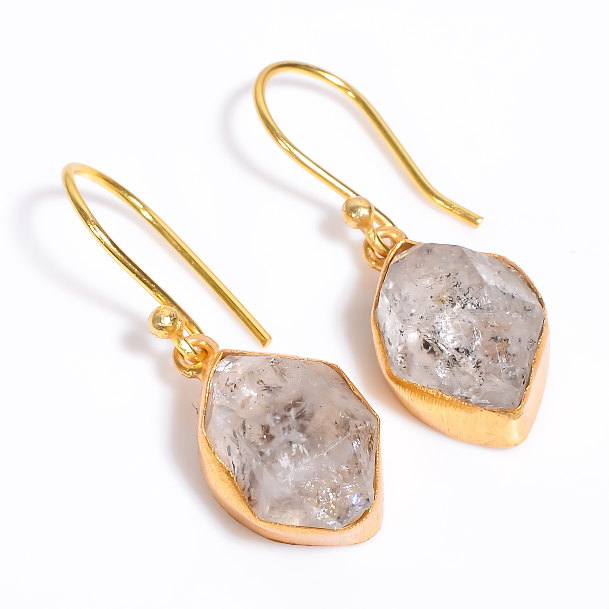18K Gold Plated Earrings Natural Rough Herkimer Diamond Earrings