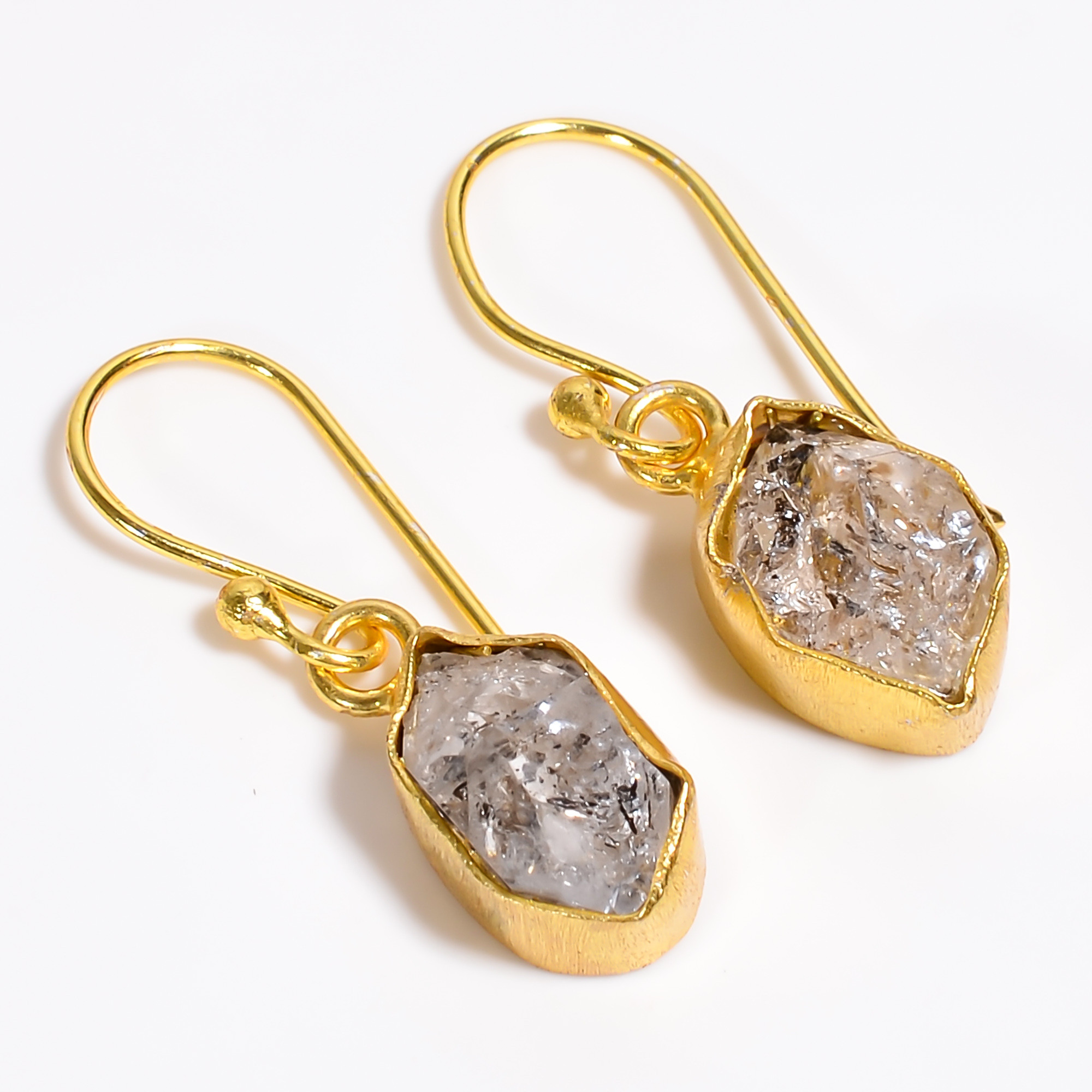 18K Gold Plated Earrings Natural Rough Herkimer Diamond Earrings