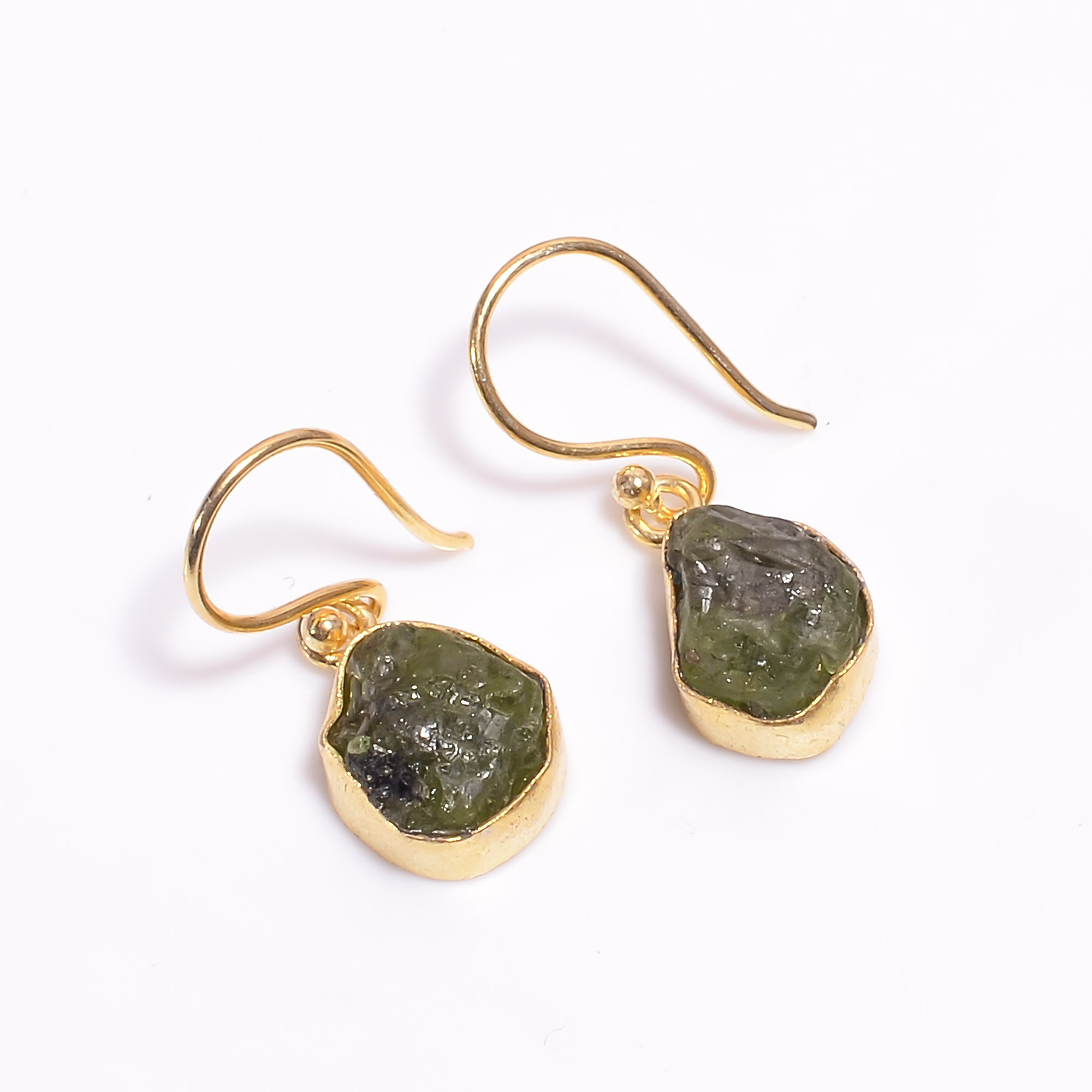 18K Gold Plated Earrings Natural Rough Peridot Gemstone Earrings