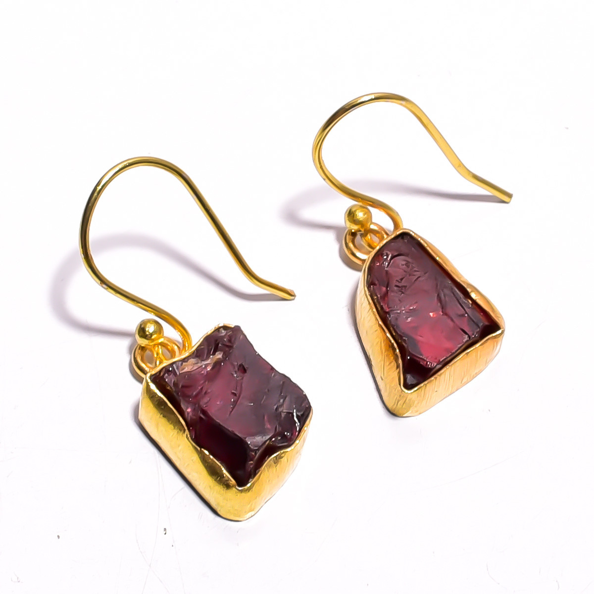 18K Gold Plated Earrings Natural Rough Garnet Gemstone Earrings